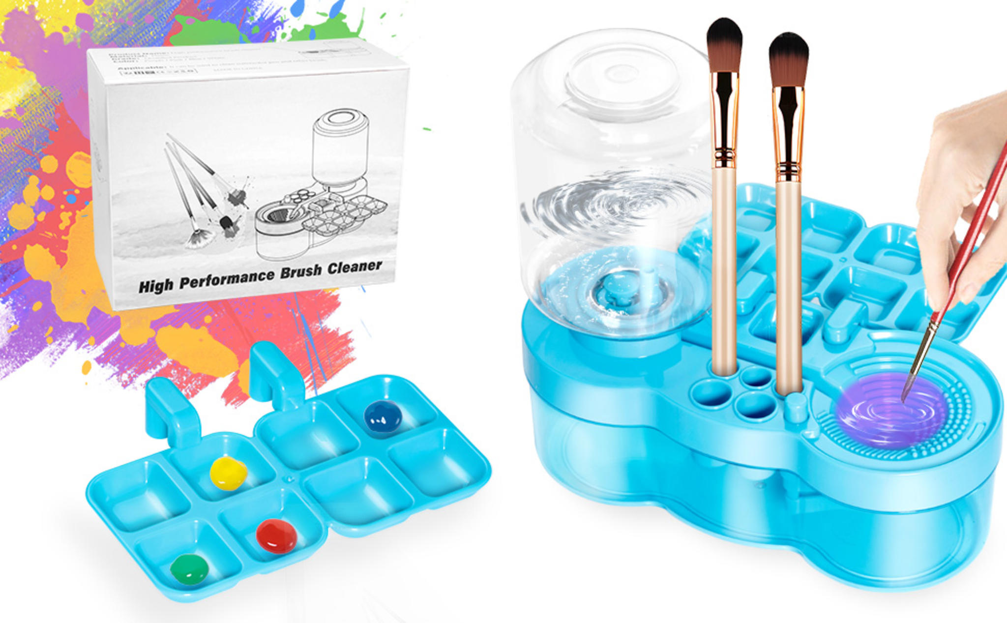 6-in-1 Paint Brush Cleaner with Tray, 500ml Water Storage & Brush Holder image 7