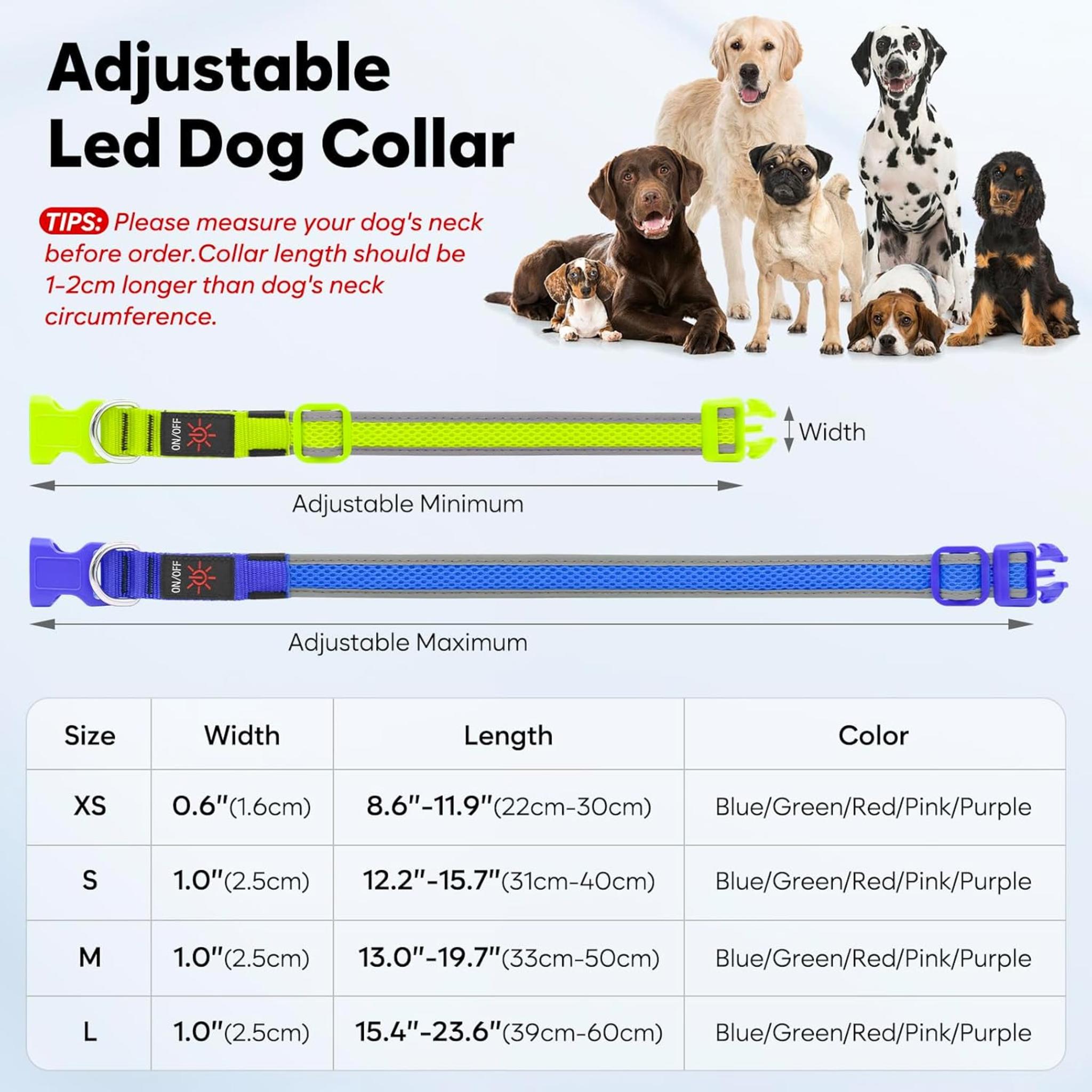 USB Rechargeable LED Dog Collar - Brightest Safety Light for Night Walking