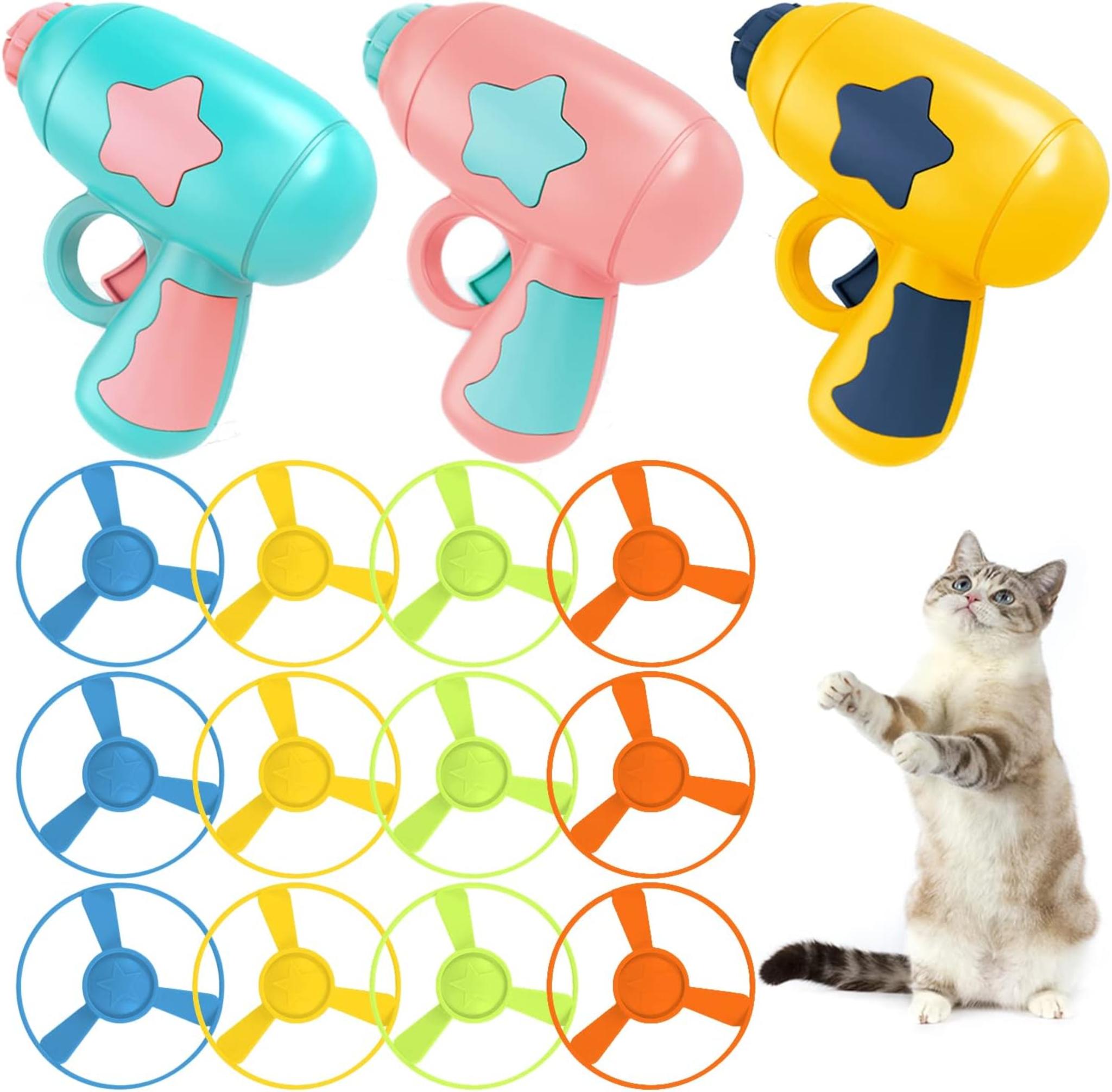 15-Piece Cat Fetch Toy Set with Colorful Flying Propellers, Interactive Kitten Training Toys