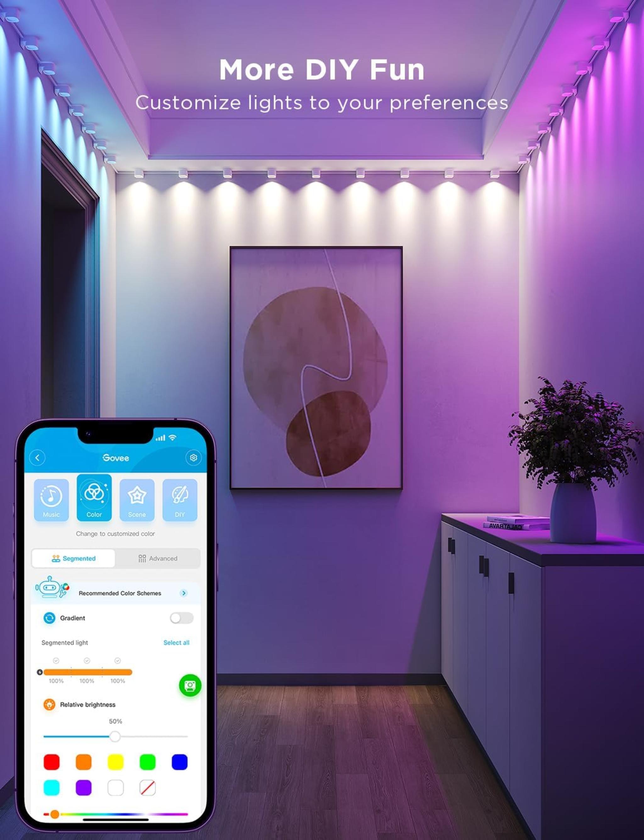Govee RGBIC String Downlights, Smart LED String Lights Works with Alexa, Color Changing Indoor Wall