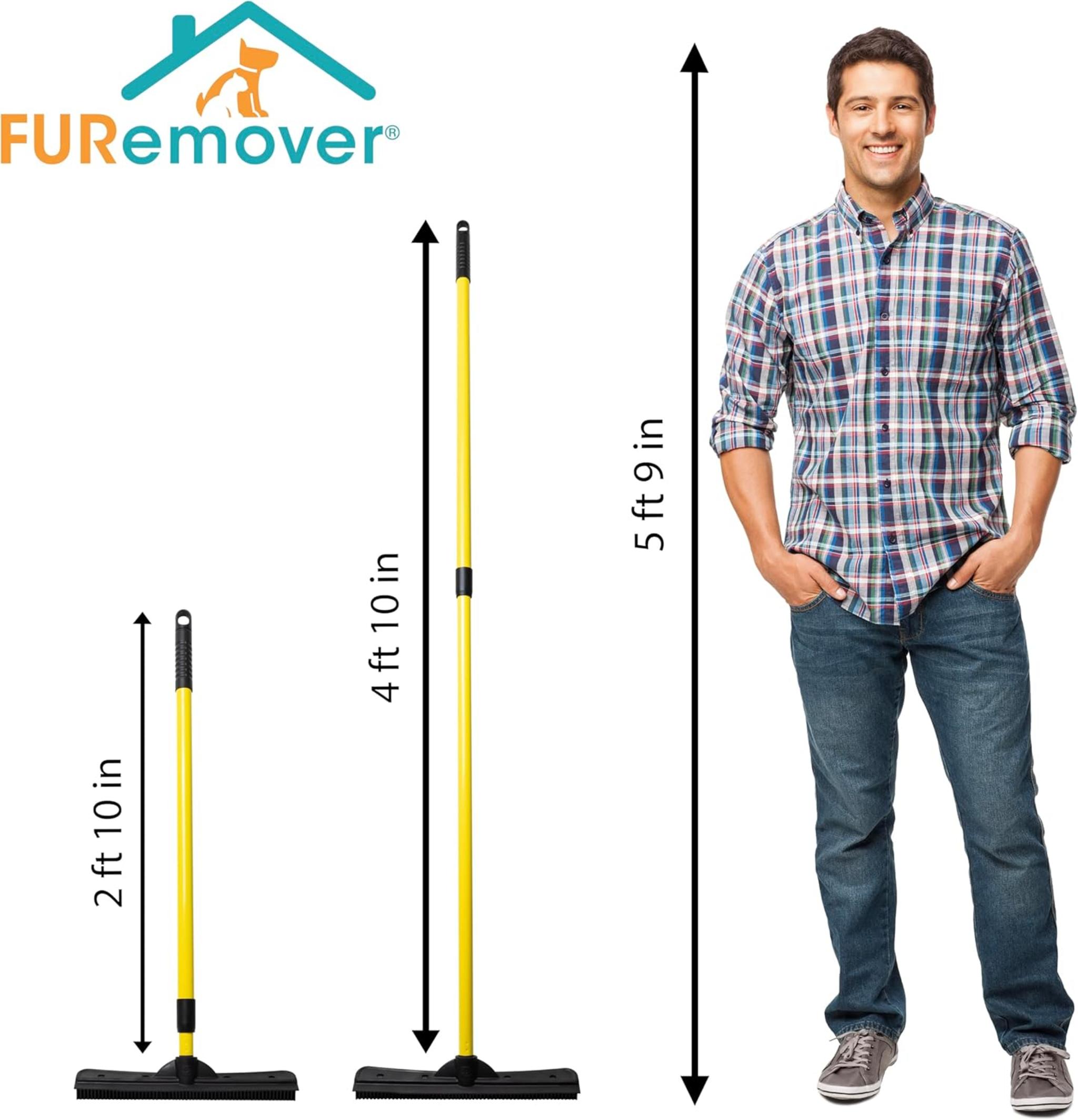 Multi-Surface Rubber Broom & Squeegee with Telescopic Handle for Pet Hair
