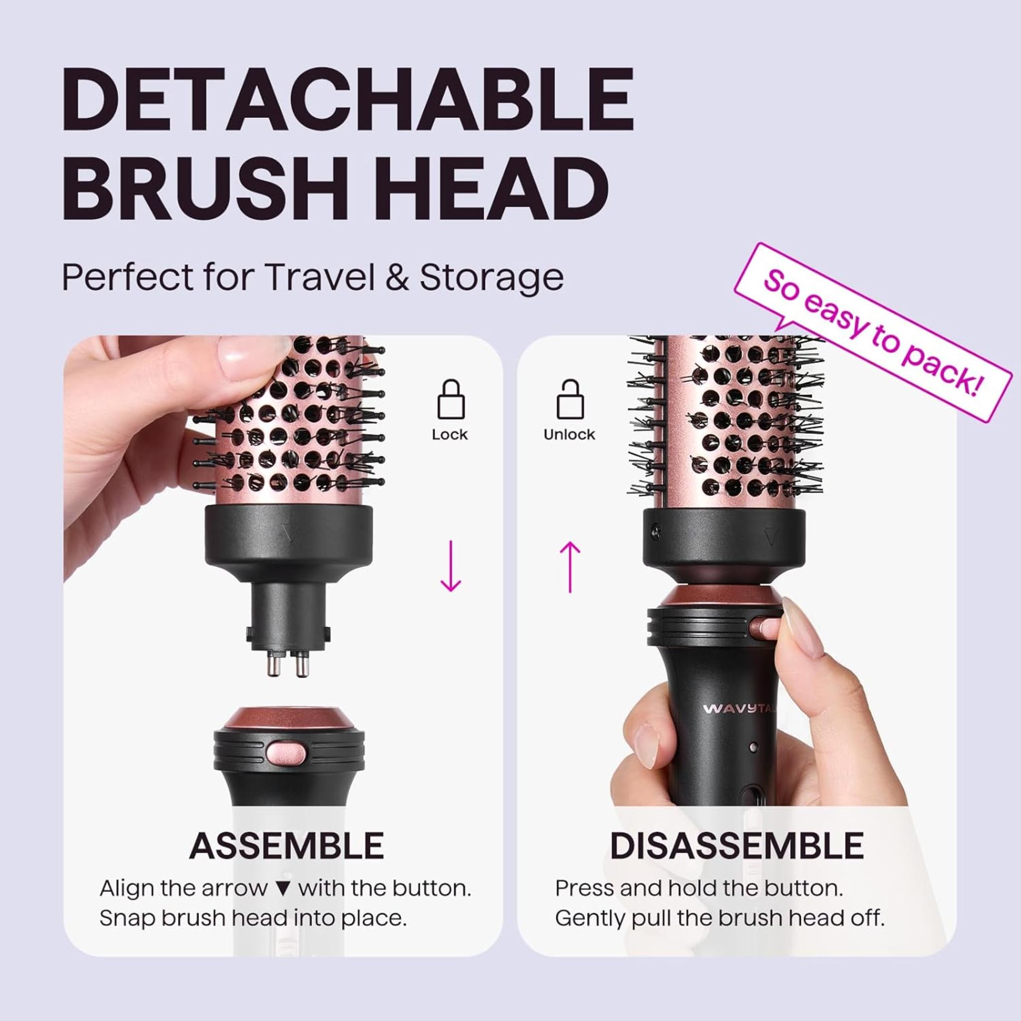 1.5 Inch Heated Round Brush - Detachable Head & Dual Voltage for Travel