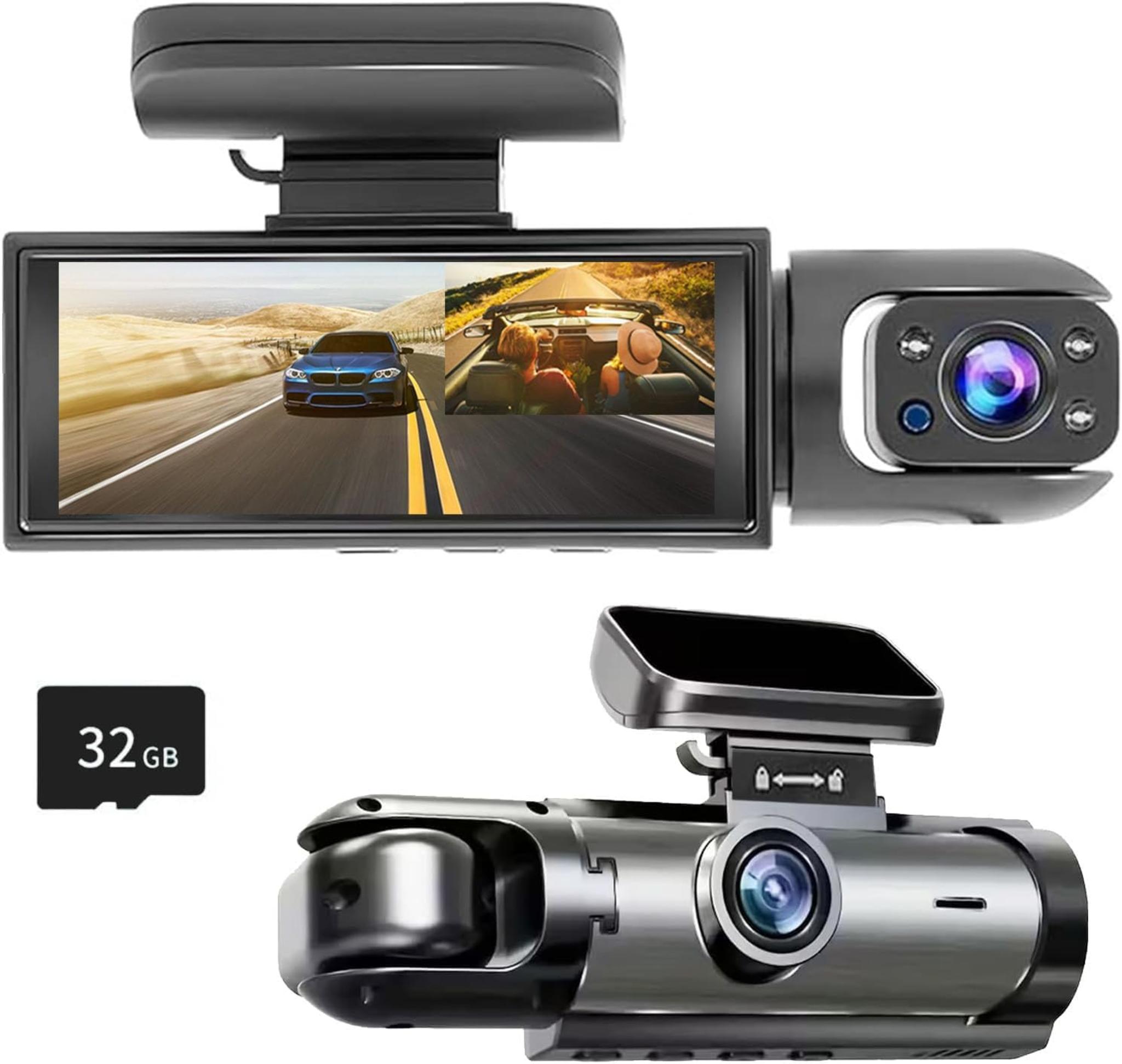 1080P Dual Dash Cam with IR Night Vision, Loop Recording, 150° Wide Angle, 3.16" IPS Screen