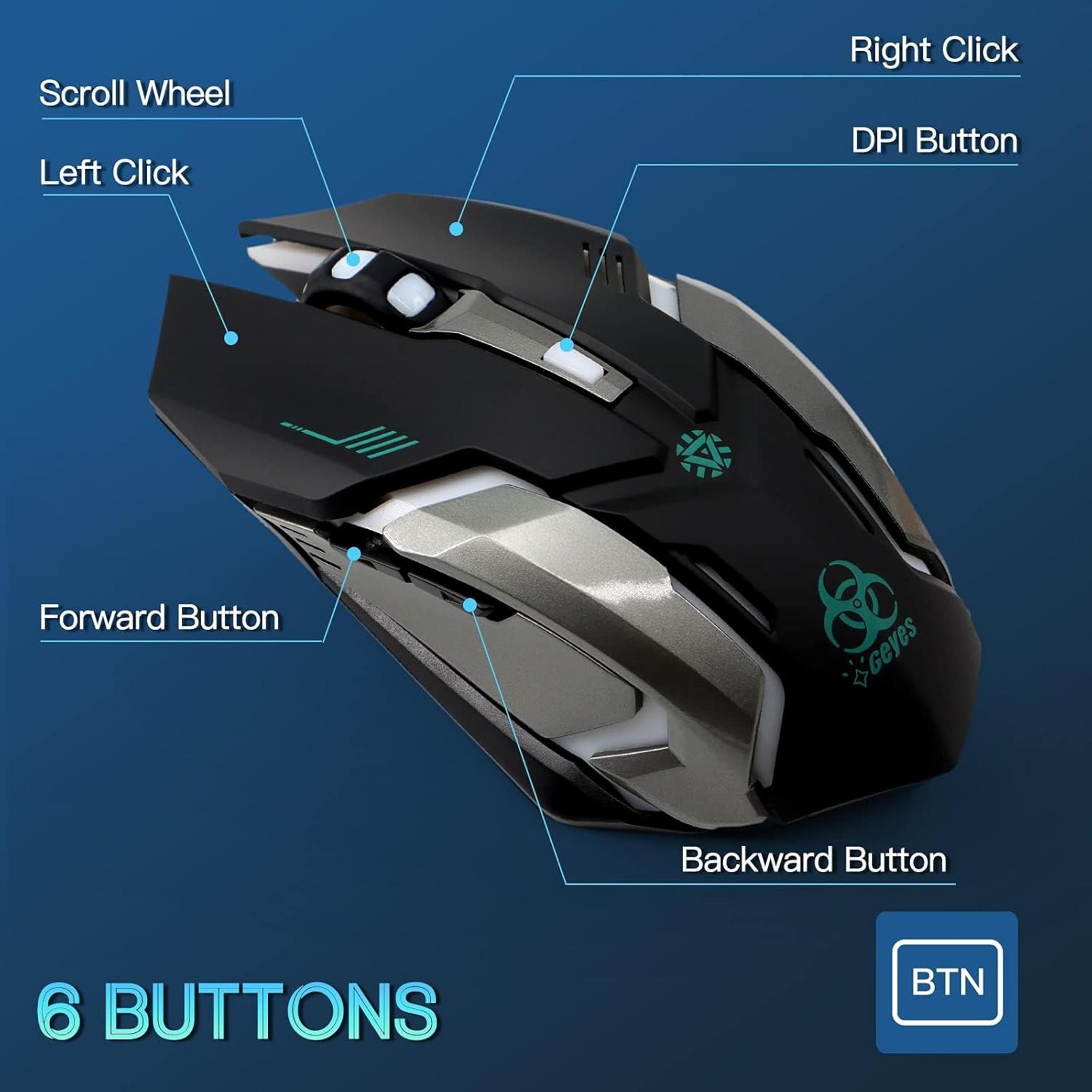 Silent Click Wireless Gaming Mouse with 7-Color LED & 30-Day Battery Life