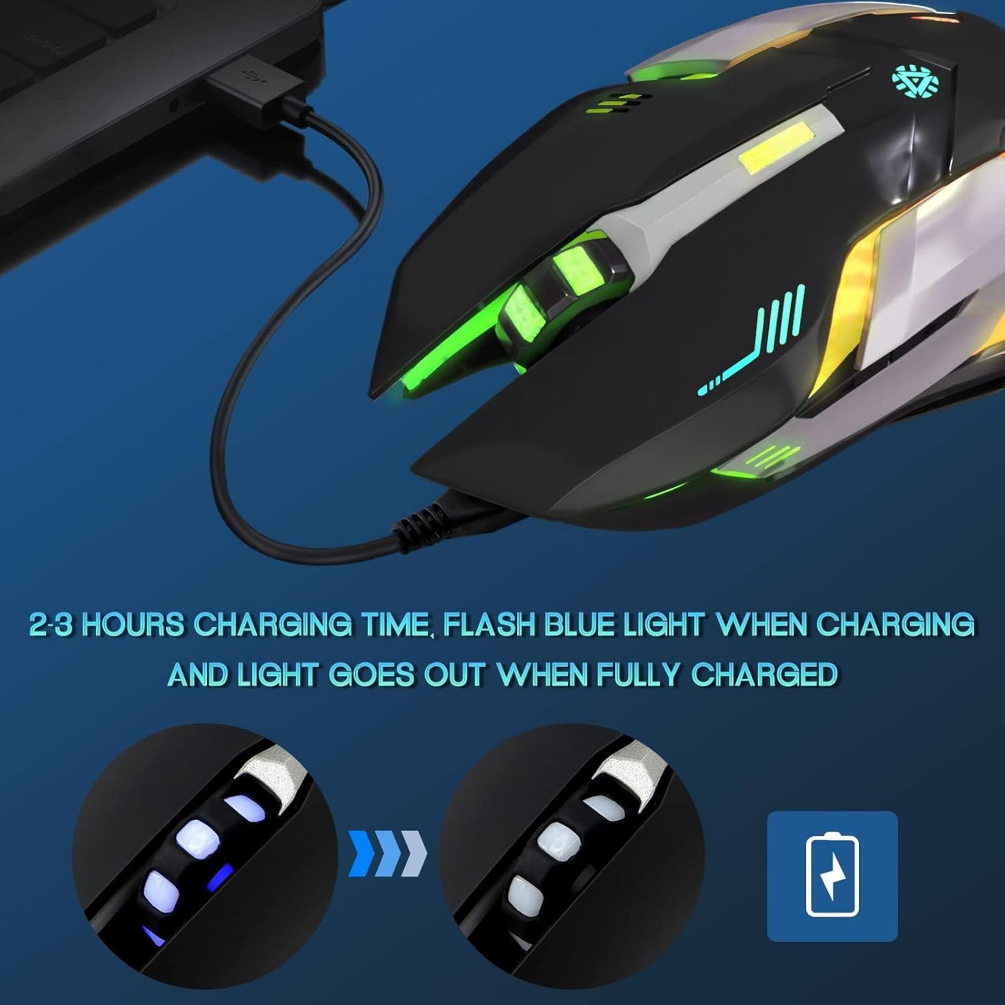 Silent Click Wireless Gaming Mouse with 7-Color LED & 30-Day Battery Life