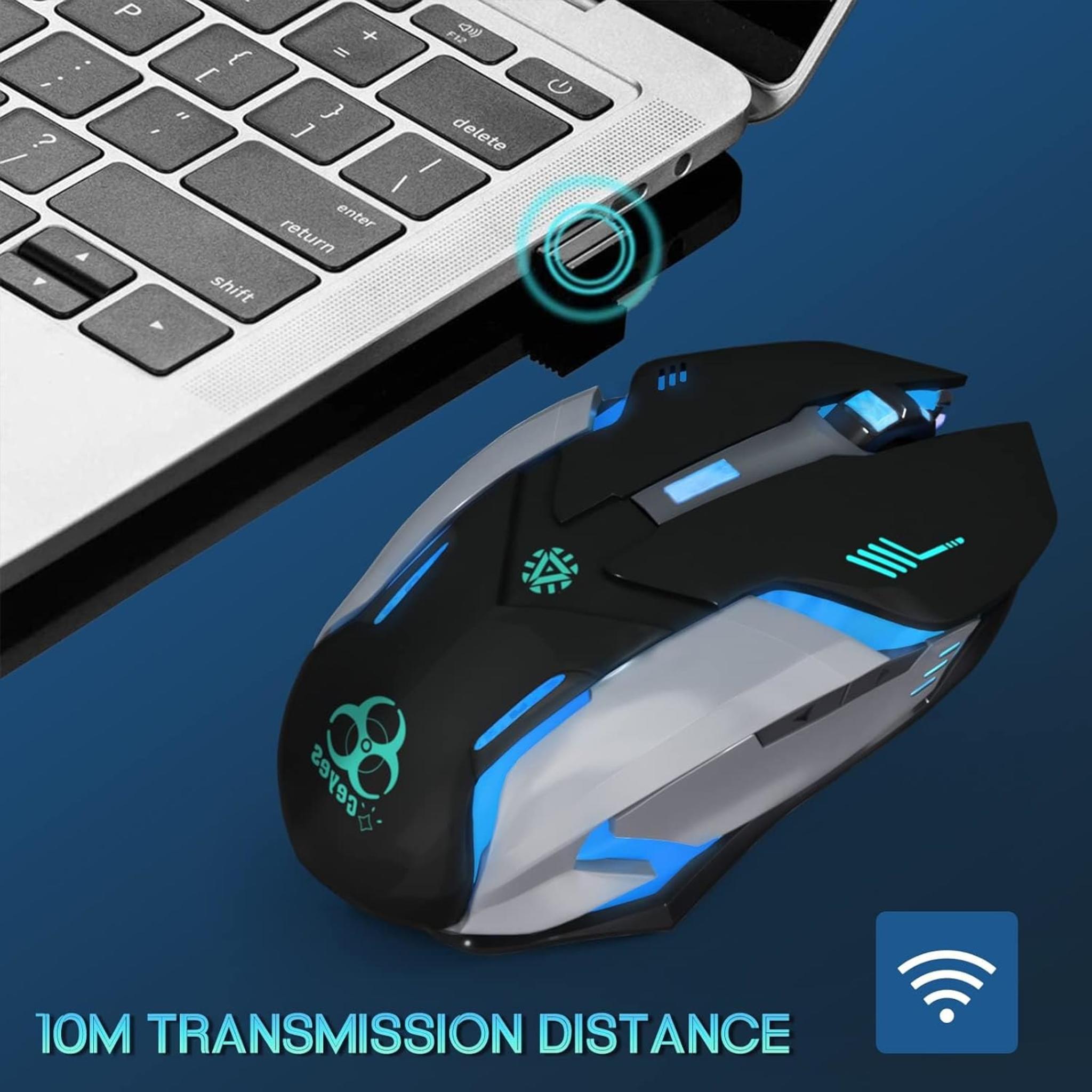 Silent Click Wireless Gaming Mouse with 7-Color LED & 30-Day Battery Life