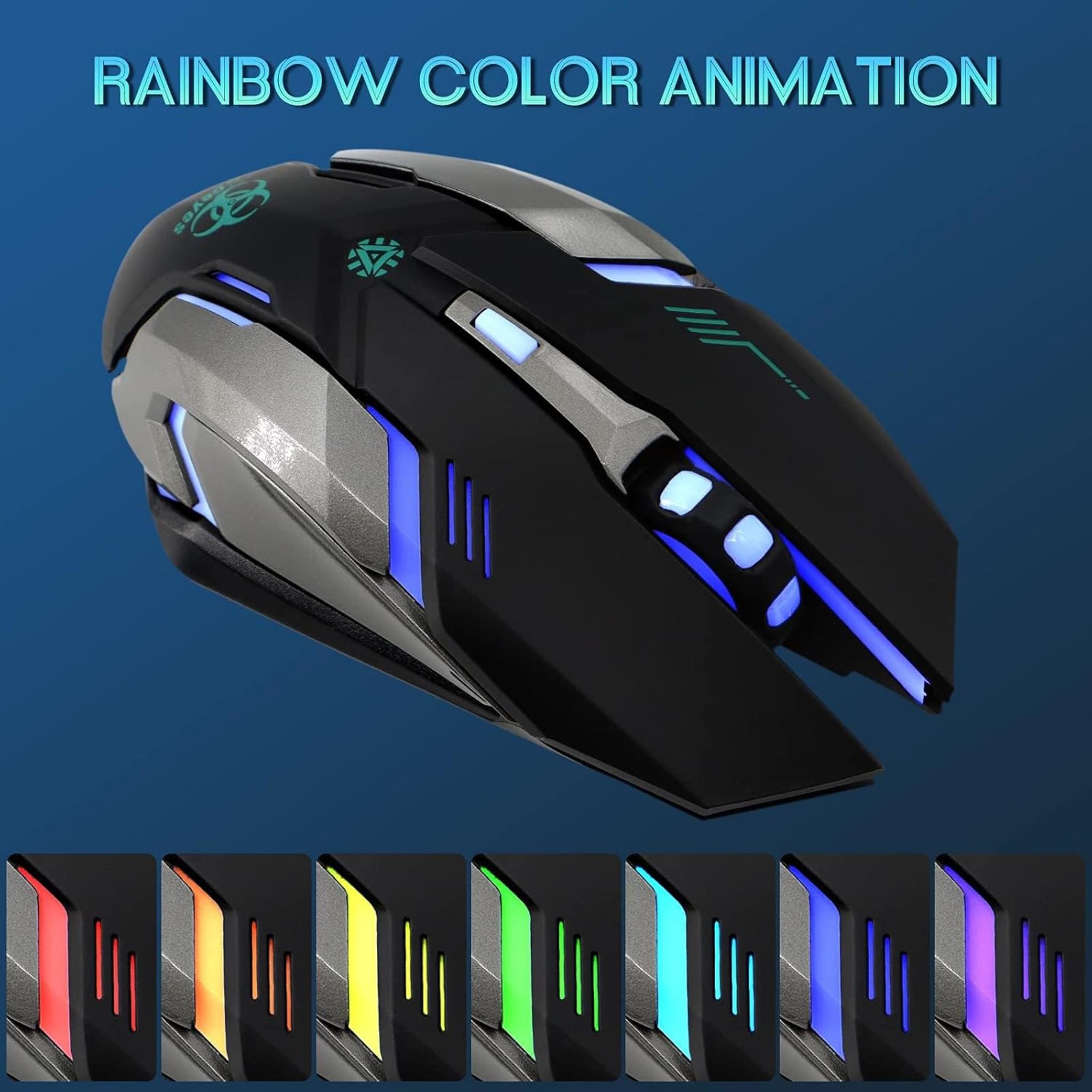 Silent Click Wireless Gaming Mouse with 7-Color LED & 30-Day Battery Life