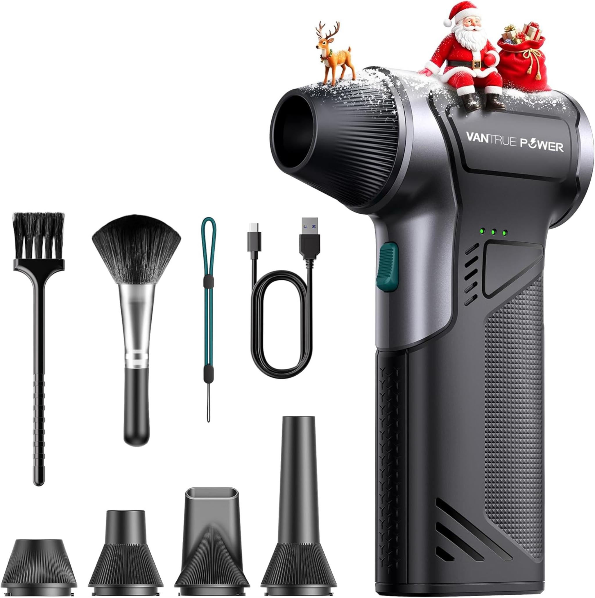 110000RPM Electric Air Duster with 3-Speed Adjustable & Fast Charge, 6 Multi-Purpose Attachments