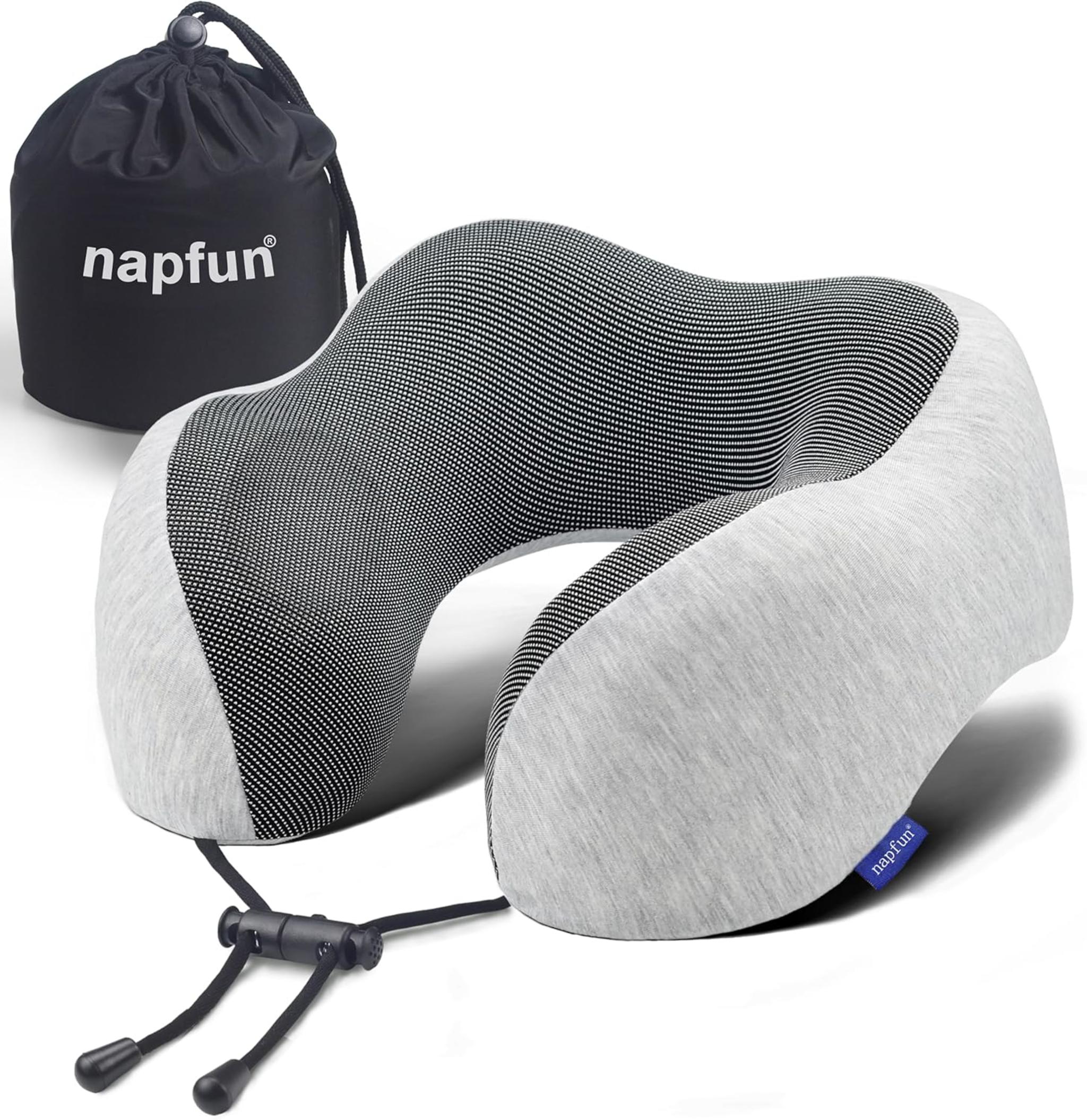 Ergonomic Travel Neck Pillow with Memory Foam & Portable Bag - Light Grey