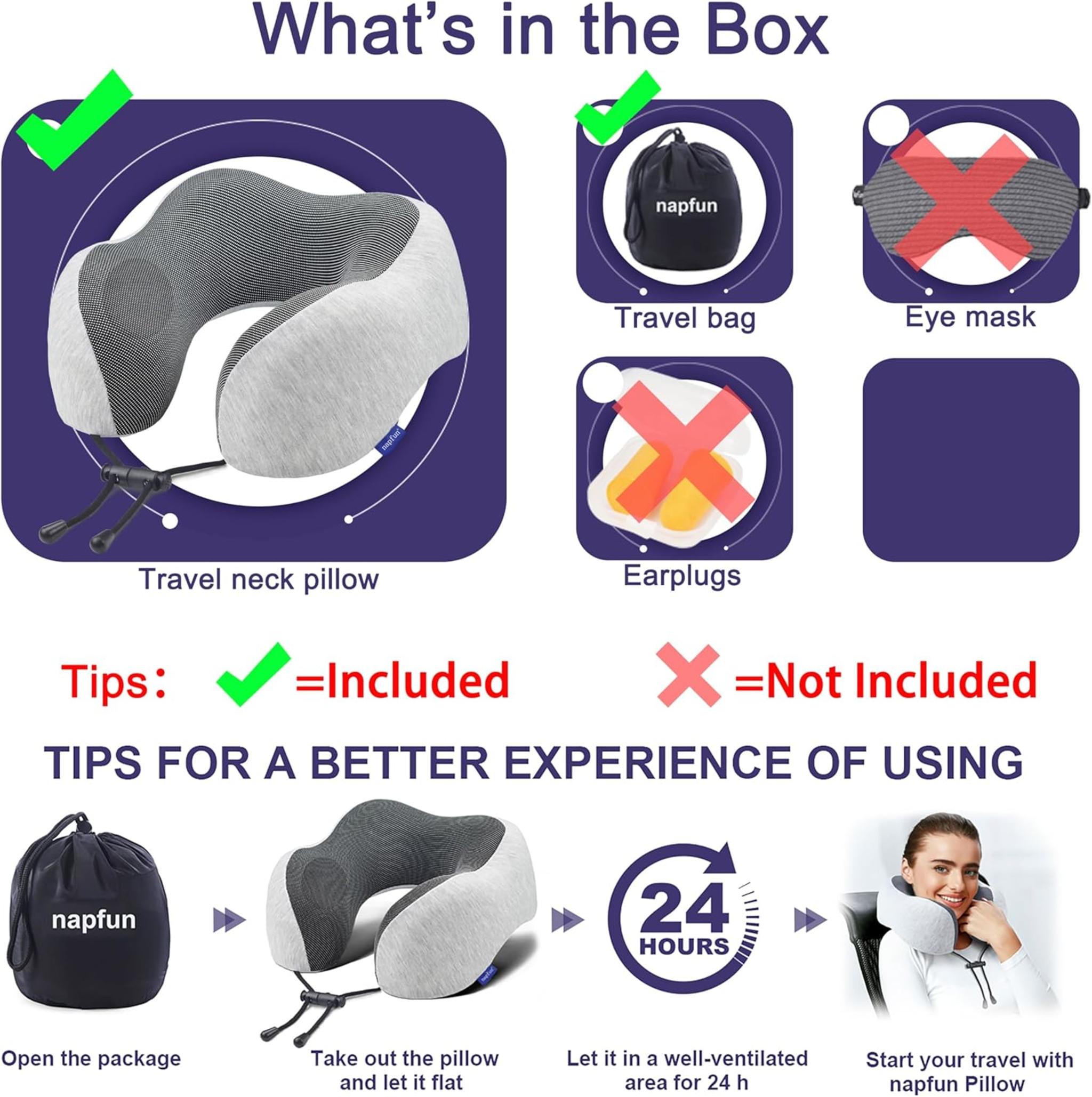 Ergonomic Travel Neck Pillow with Memory Foam & Portable Bag - Light Grey