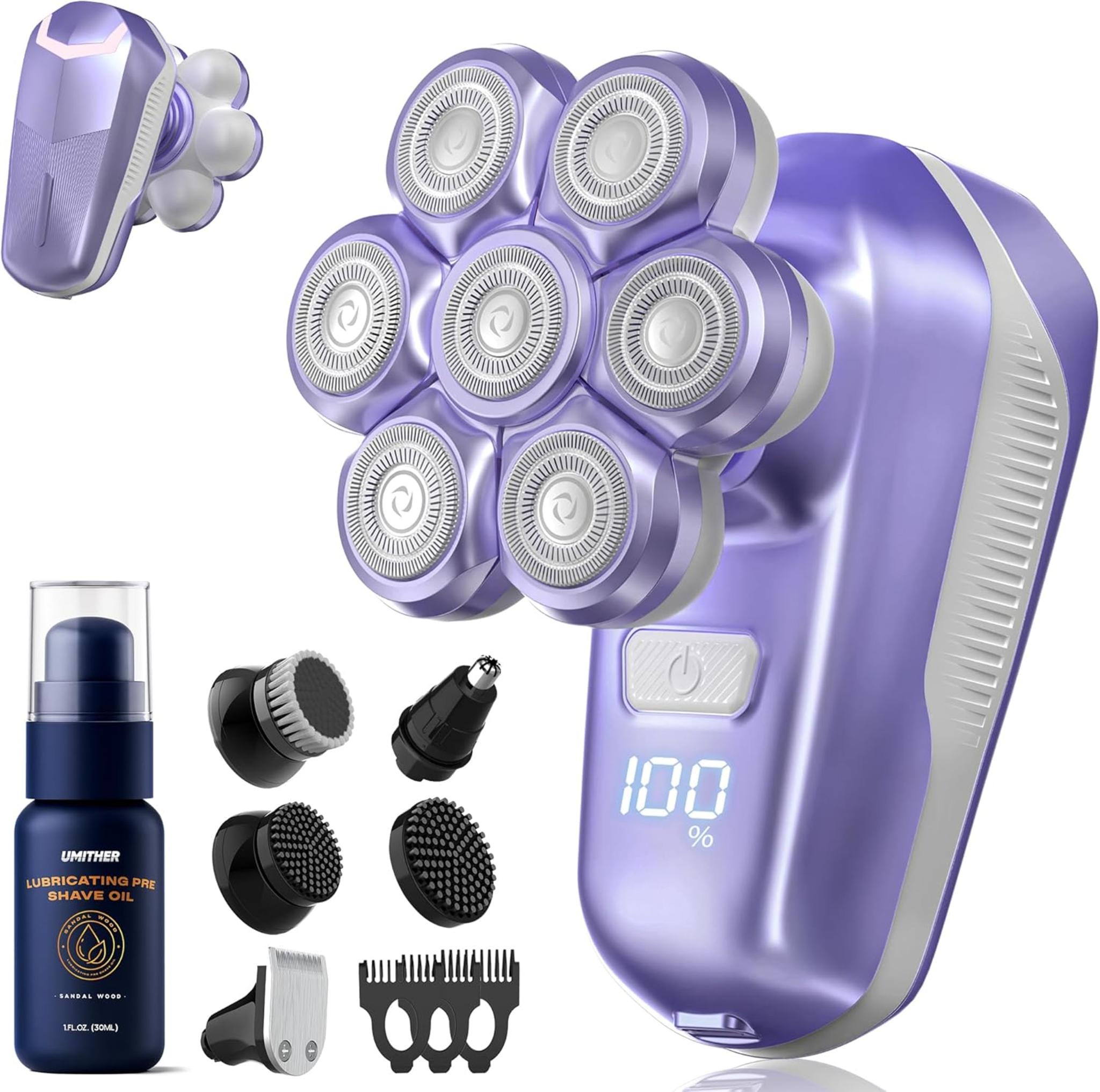 7D Magnetic Electric Shaver for Women, Waterproof Head Razor & Grooming Kit with 140-Min Runtime