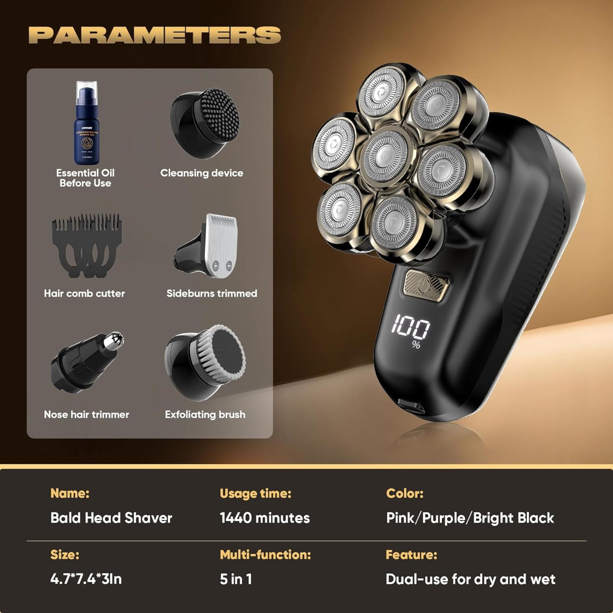 7D Magnetic Electric Shaver for Women, Waterproof Head Razor & Grooming Kit with 140-Min Runtime
