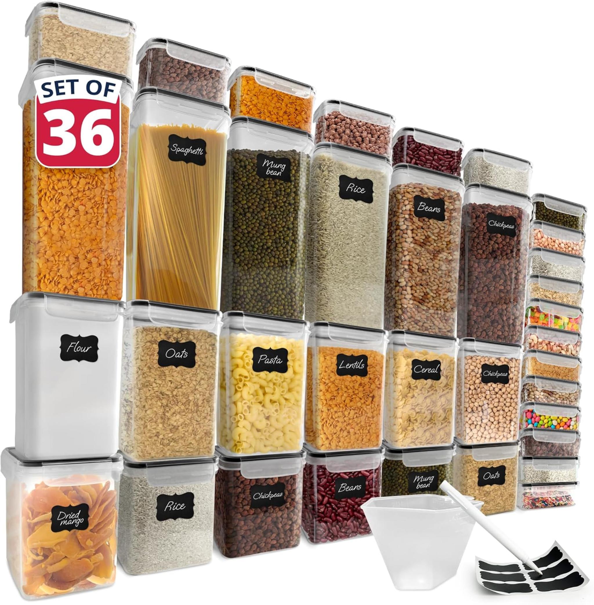36-Piece Airtight Food Storage Containers with Lids - BPA-Free Plastic Pantry Organizers