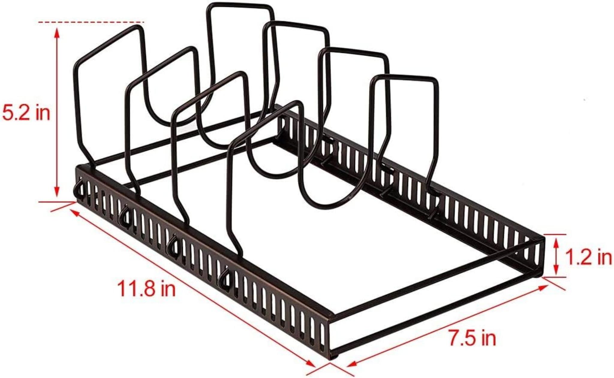 Pot Lid Organizer Rack for Cabinet and Countertop, 7 Adjustable Compartments for Pans and Bakeware
