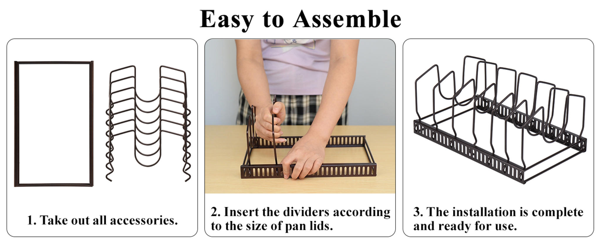 Pot Lid Organizer Rack for Cabinet and Countertop, 7 Adjustable Compartments for Pans and Bakeware image 9