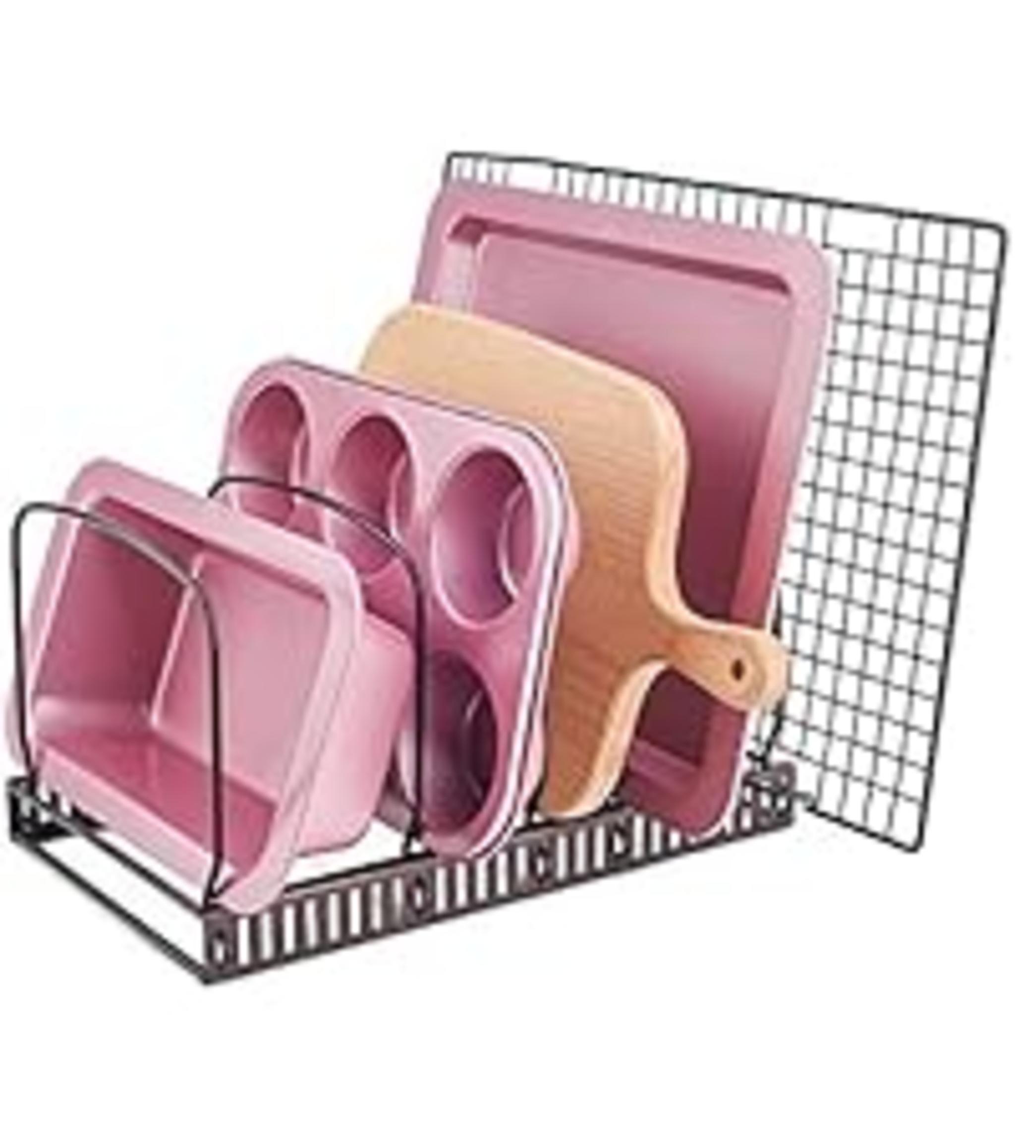 Pot Lid Organizer Rack for Cabinet and Countertop, 7 Adjustable Compartments for Pans and Bakeware image 14