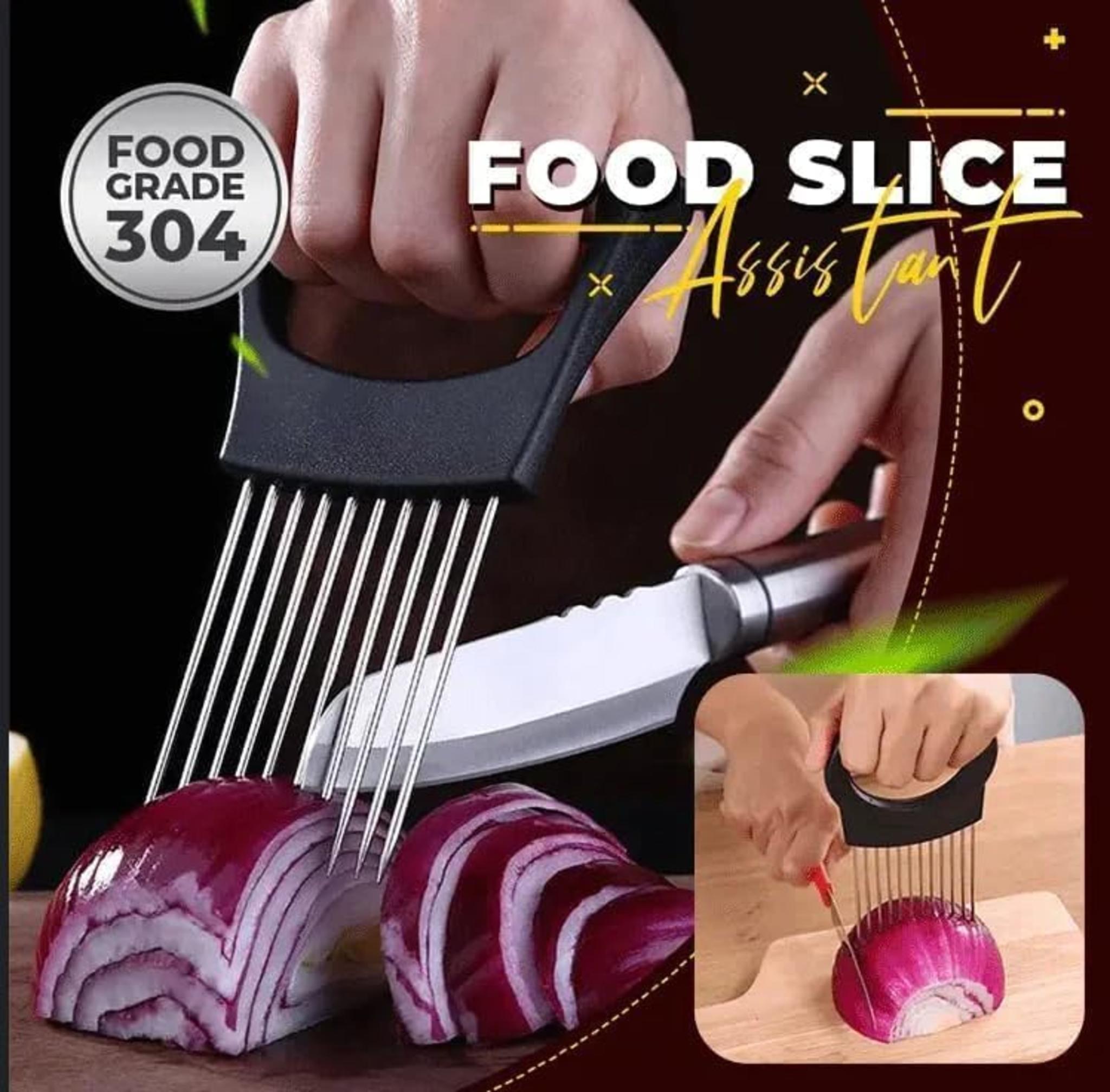 Stainless Steel Onion Slice Holder and Vegetable Slicer for Safe Even Cutting