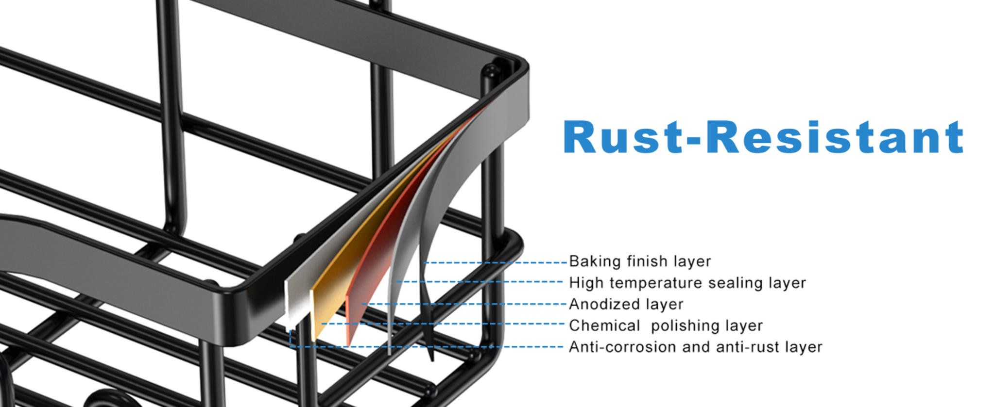 5-Pack Adhesive Shower Caddy, Rustproof Stainless Steel Bathroom Organizer with Large Capacity image 12