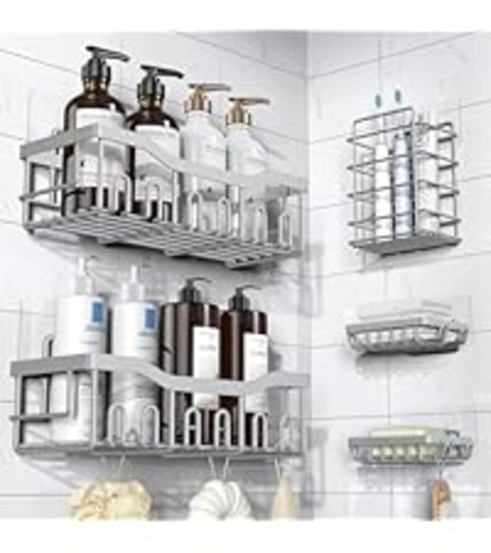 5-Pack Adhesive Shower Caddy, Rustproof Stainless Steel Bathroom Organizer with Large Capacity image 16
