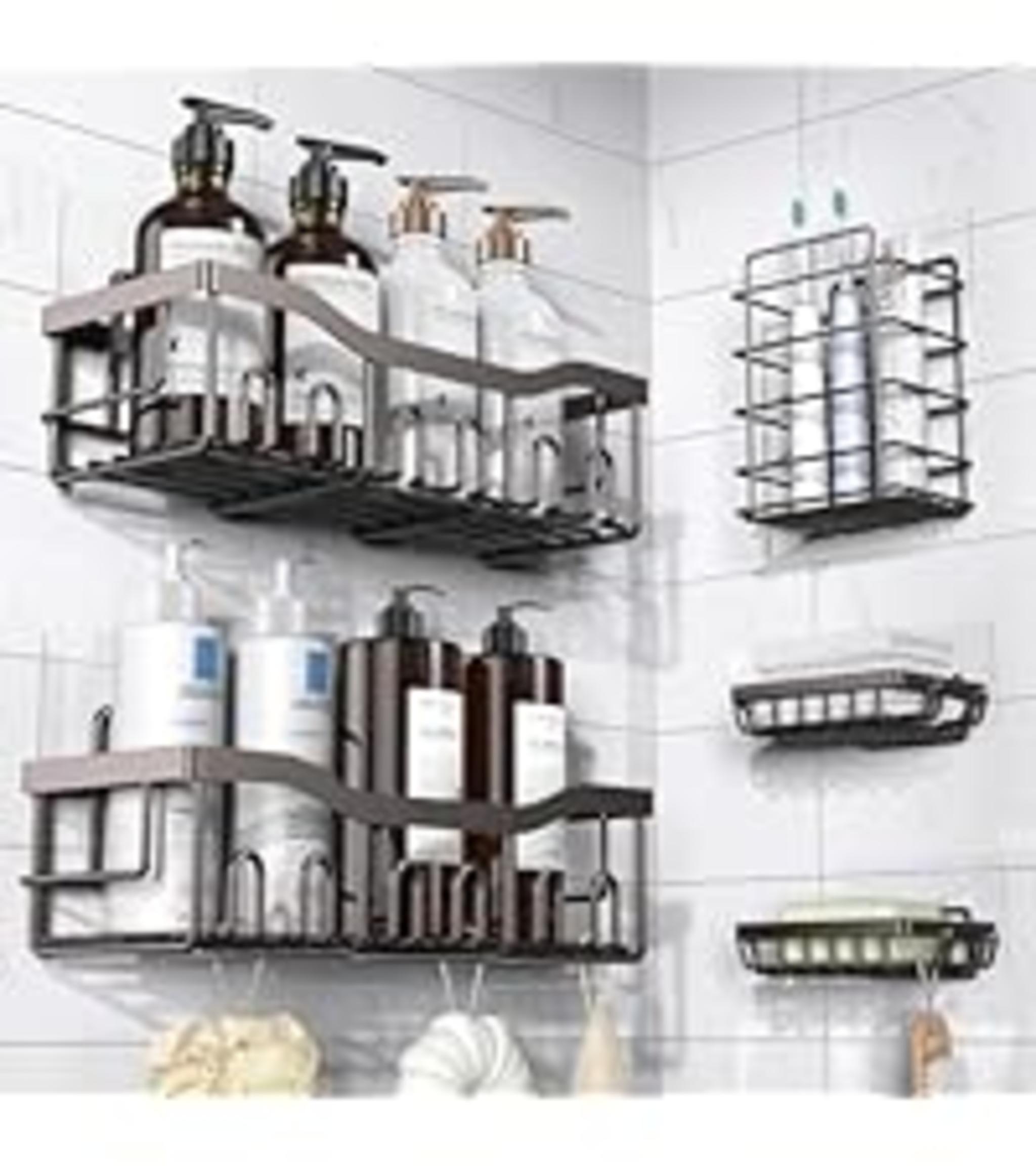 5-Pack Adhesive Shower Caddy, Rustproof Stainless Steel Bathroom Organizer with Large Capacity image 17
