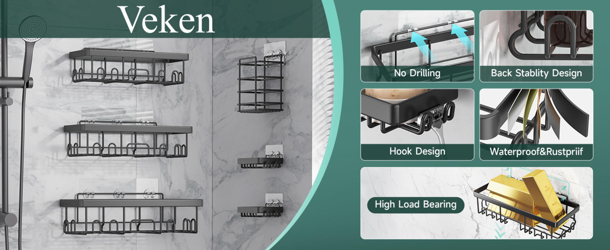 6-Pack Adhesive Shower Caddy Set - Rustproof Stainless Steel Bathroom Organizer & Storage image 12