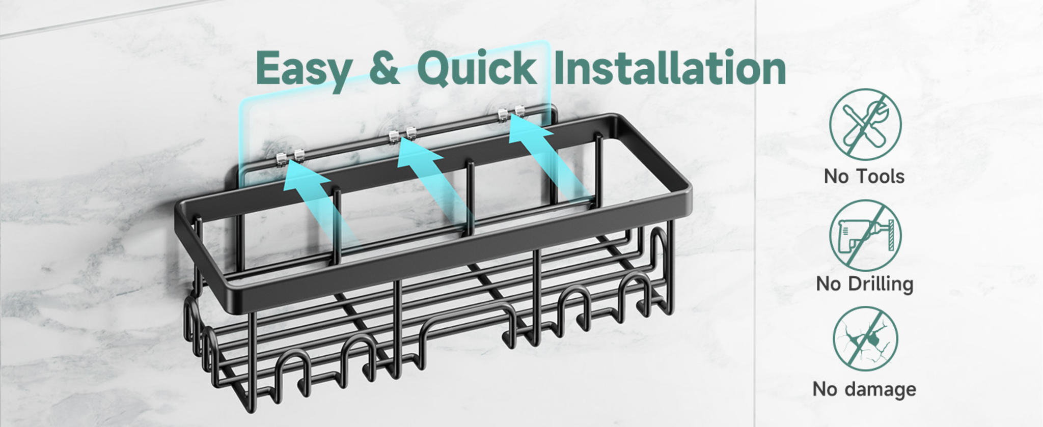 6-Pack Adhesive Shower Caddy Set - Rustproof Stainless Steel Bathroom Organizer & Storage image 13