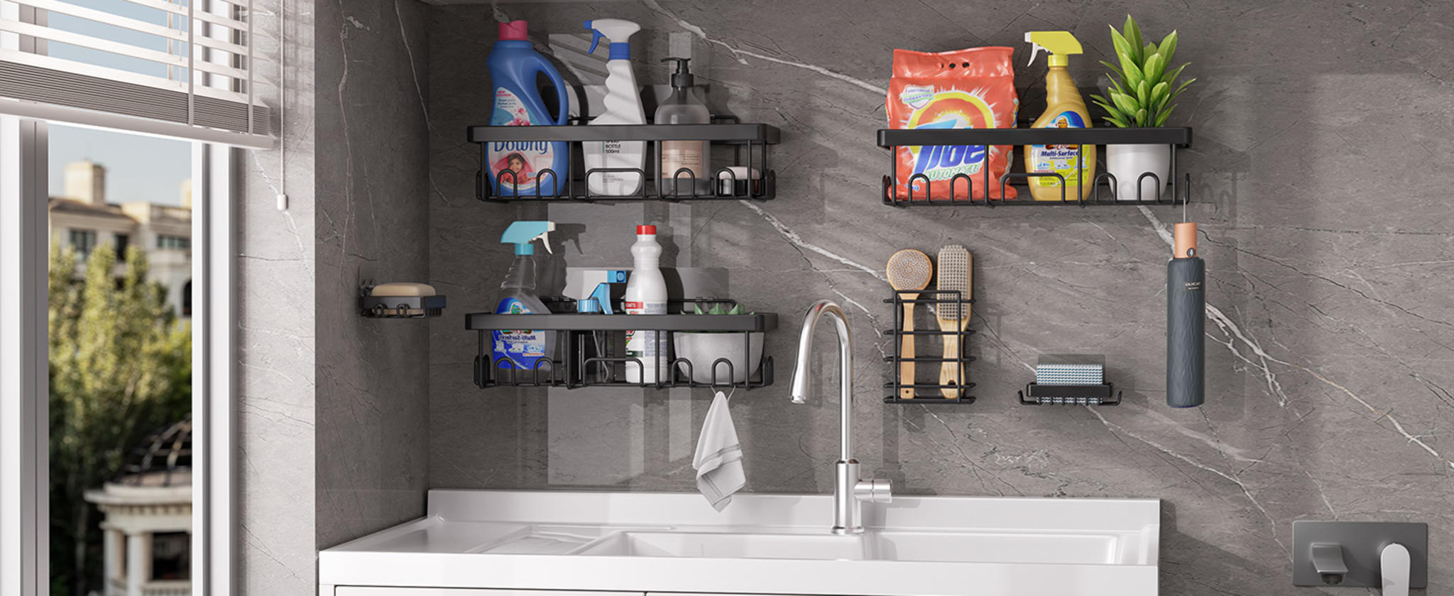 6-Pack Adhesive Shower Caddy Set - Rustproof Stainless Steel Bathroom Organizer & Storage image 22