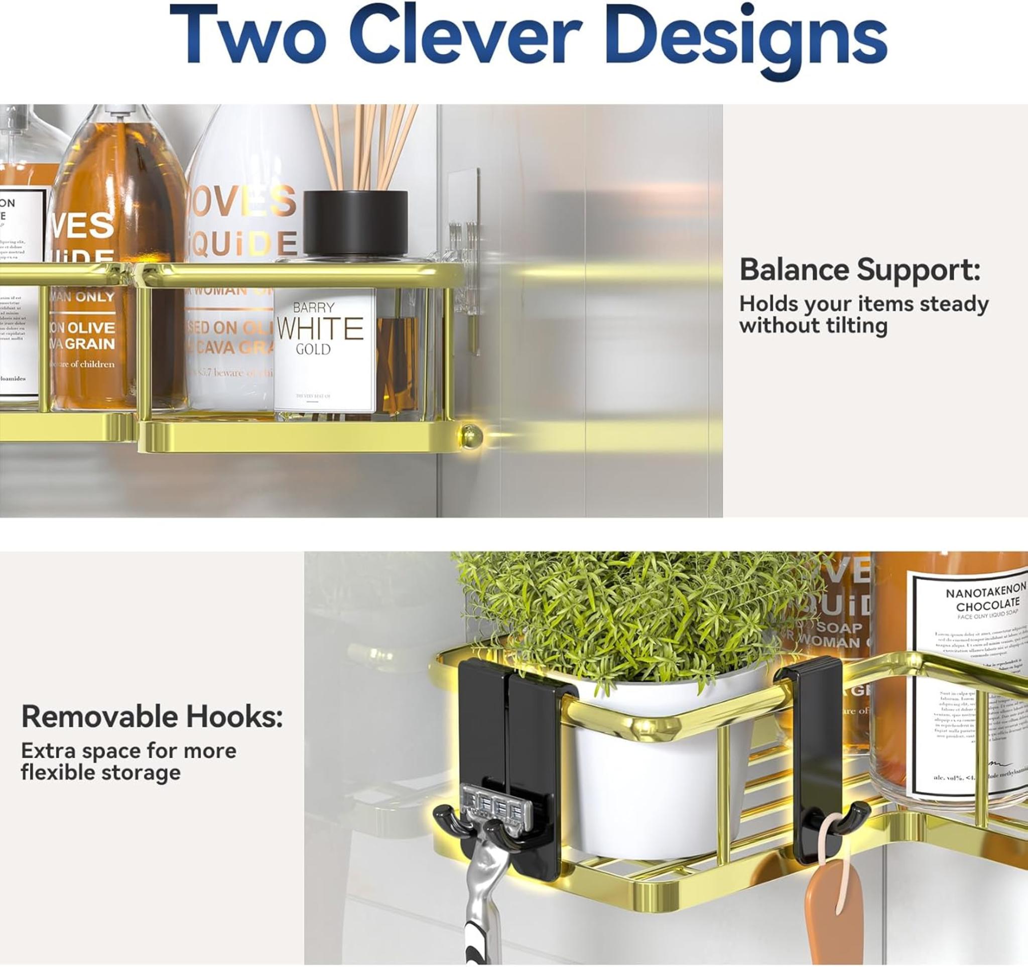 5-Pack Corner Shower Caddy Organizer - Rustproof Stainless Steel Shelves with Soap Holder & Hooks