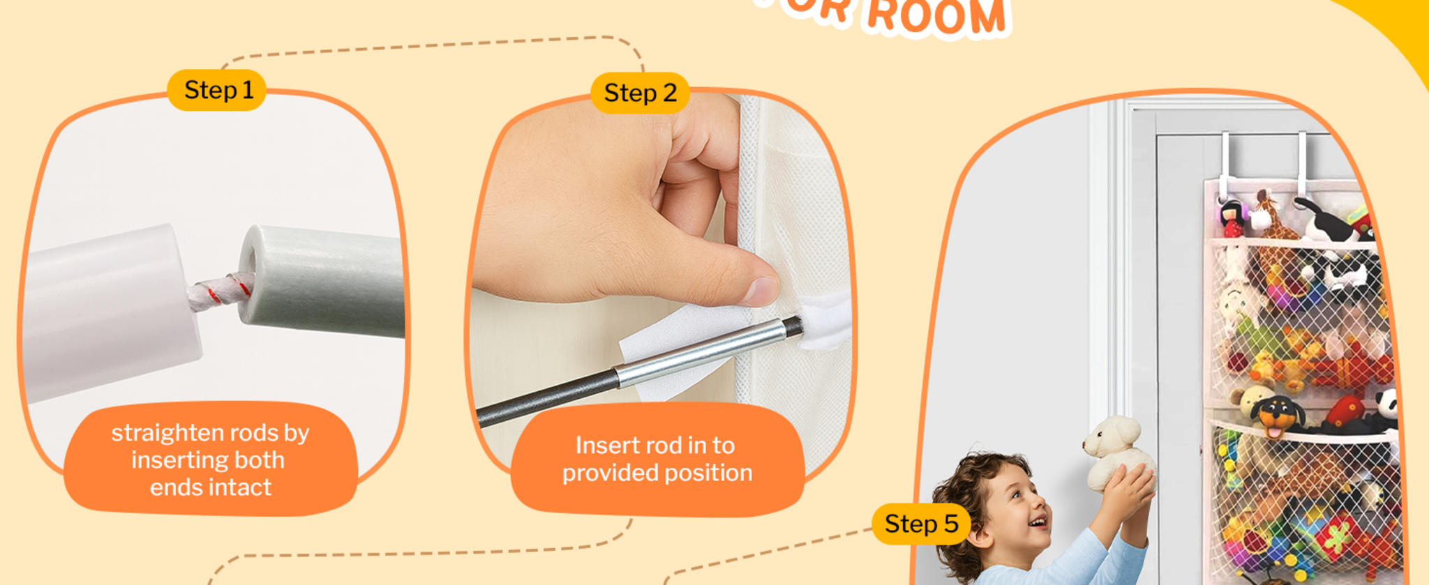 Over the Door Stuffed Animal Storage Organizer with 4 Large Mesh Pockets for Plush Toys image 9