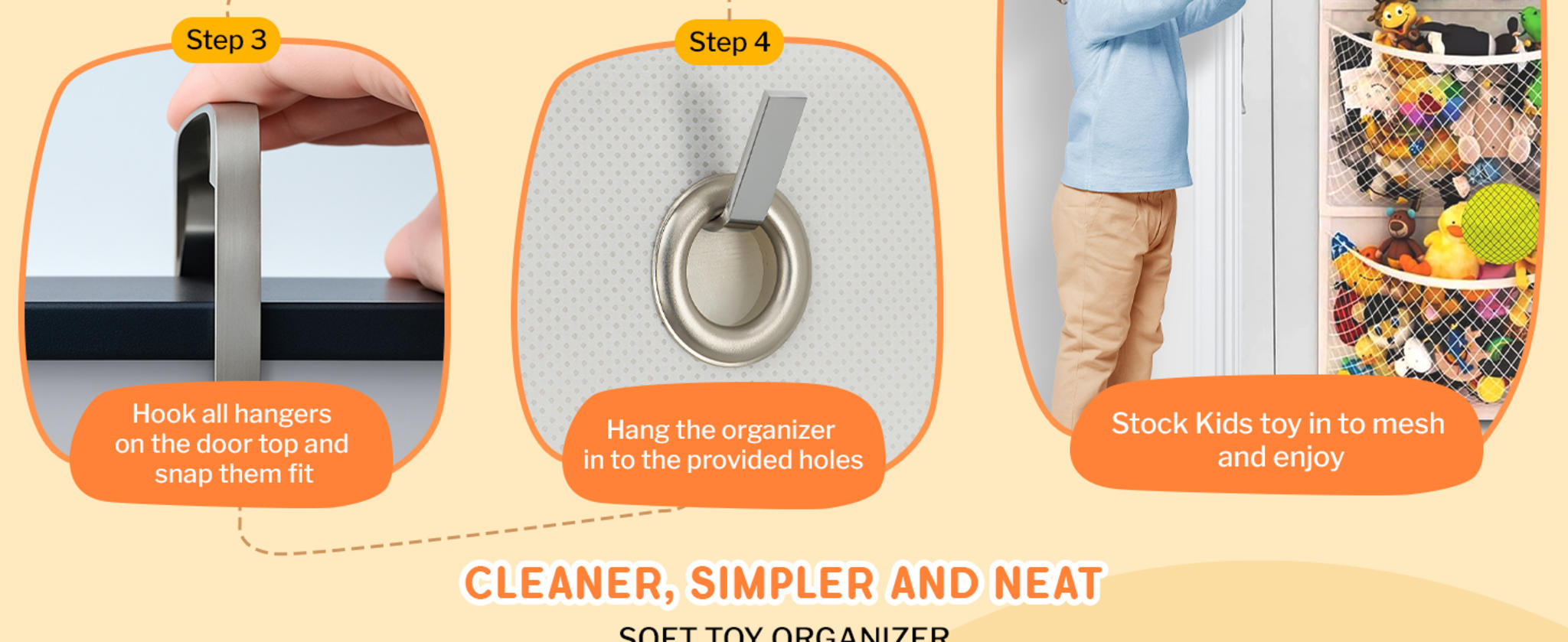 Over the Door Stuffed Animal Storage Organizer with 4 Large Mesh Pockets for Plush Toys image 10