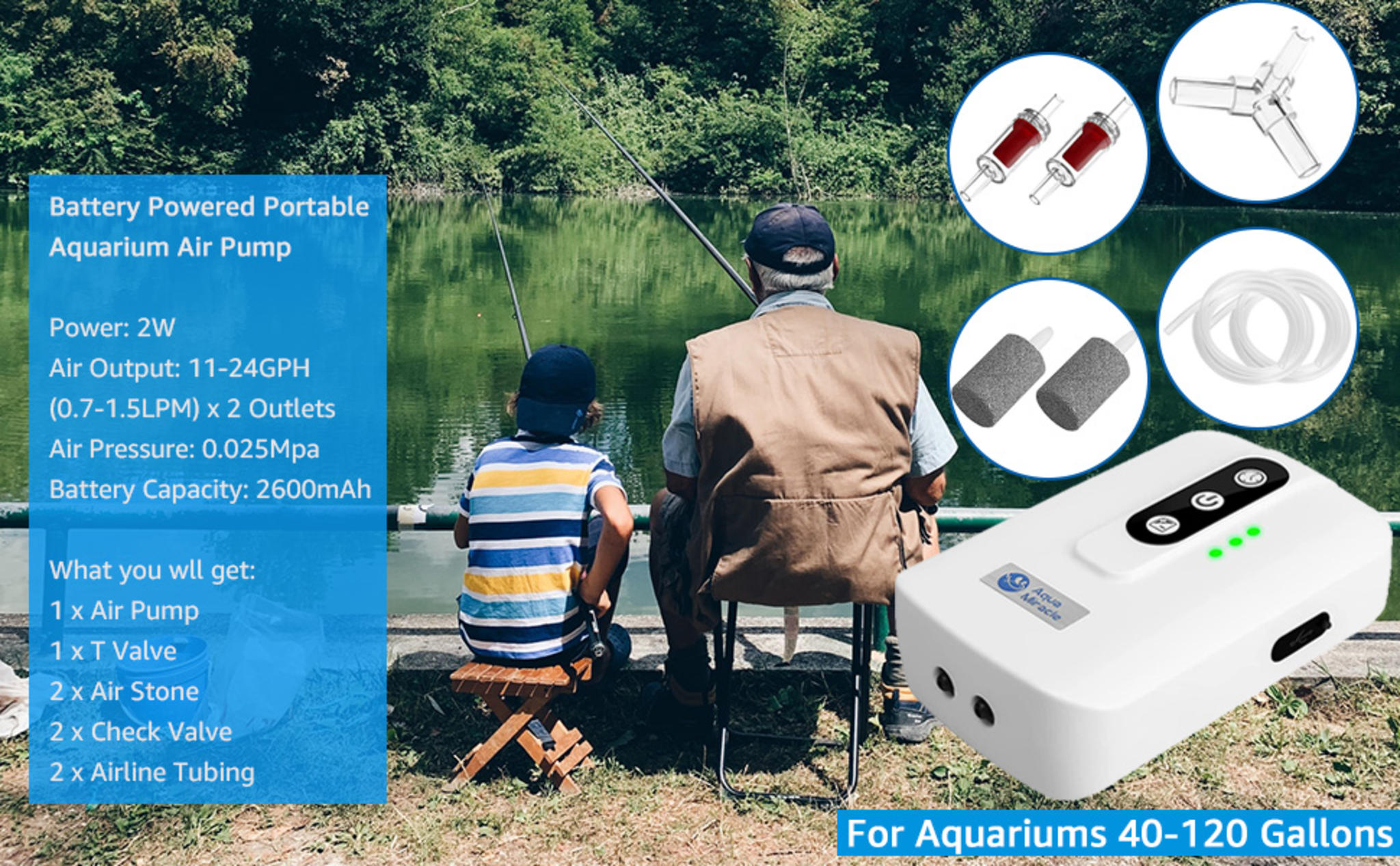 Rechargeable Portable Aquarium Air Pump with Dual Outlets, 2600mAh Battery for Fishing & Emergency image 11