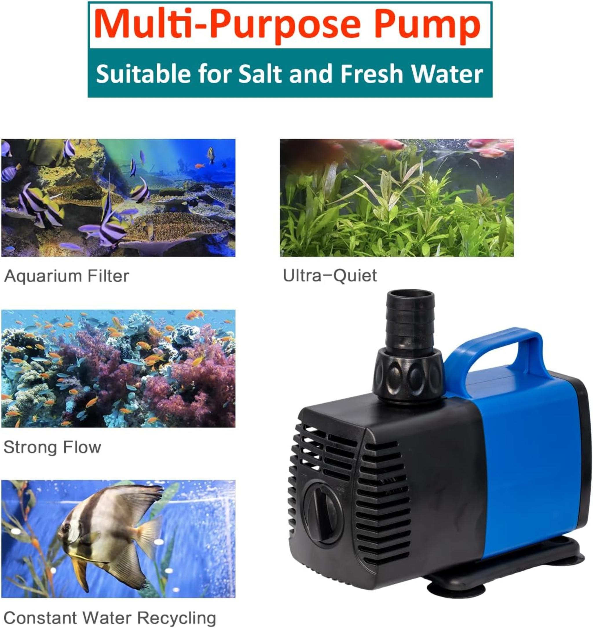 1190 GPH Submersible Water Pump - Ultra Quiet Amphibious Pump for Ponds & Aquariums