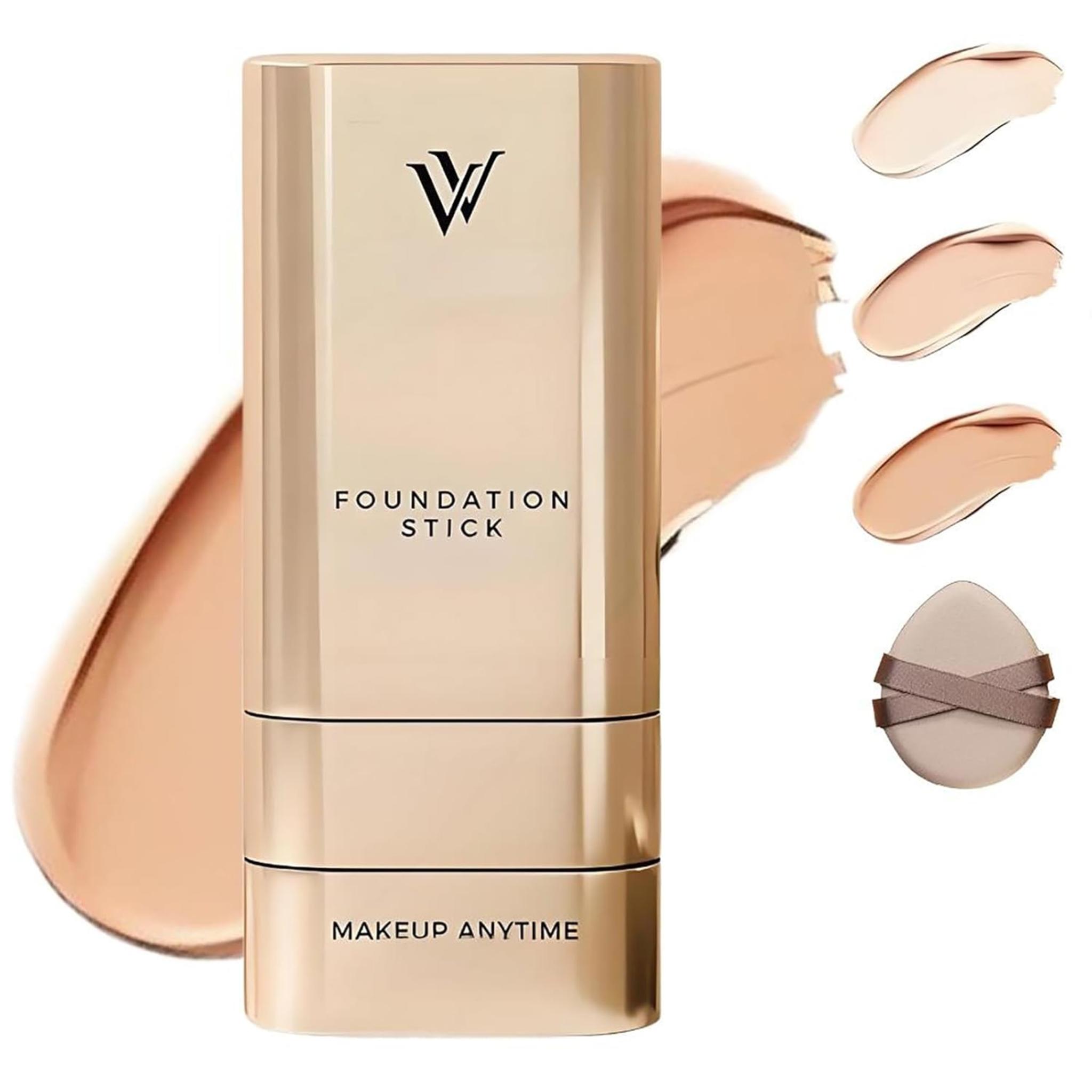 Korean Foundation Stick with Brush, 2-in-1 Waterproof Longwear Concealer, Natural Finish (#3 Warm Skin Color)