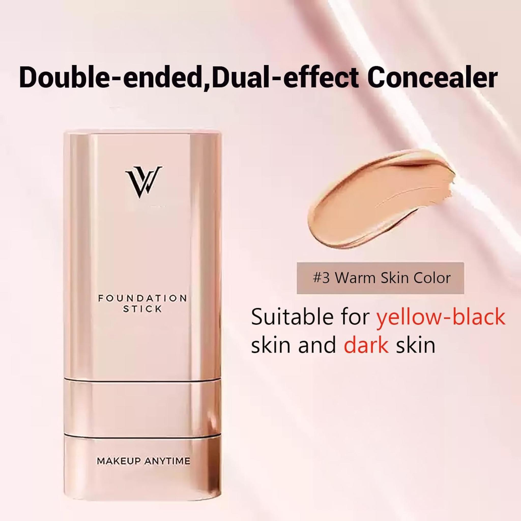 Korean Foundation Stick with Brush, 2-in-1 Waterproof Longwear Concealer, Natural Finish (#3 Warm Skin Color)