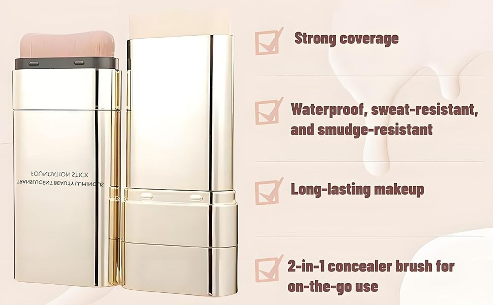 Korean Foundation Stick with Brush, 2-in-1 Waterproof Longwear Concealer, Natural Finish (#3 Warm Skin Color) image 10