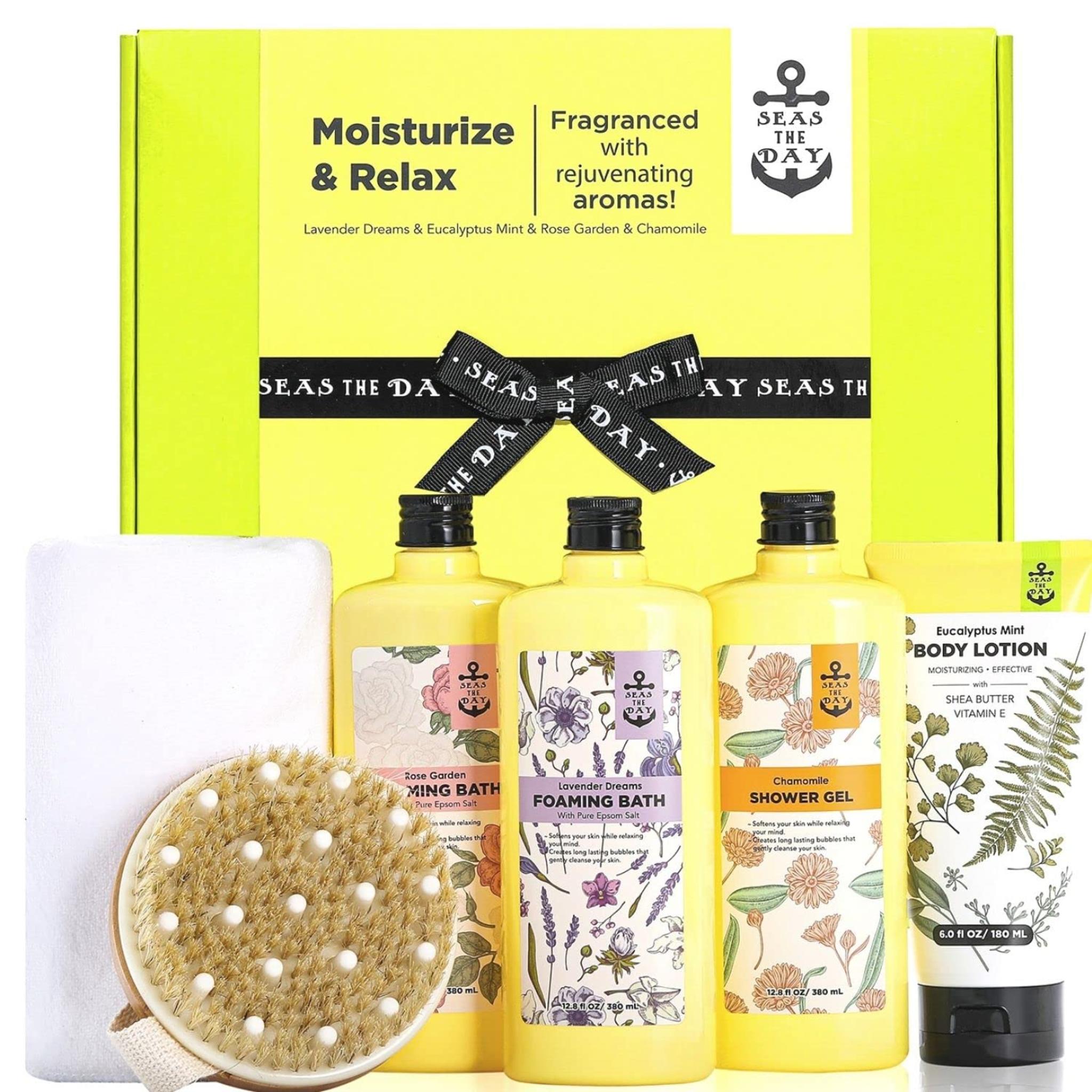6-Piece Spa Gift Basket for Women with Lavender Rose Chamomile Eucalyptus Scented Bath Set