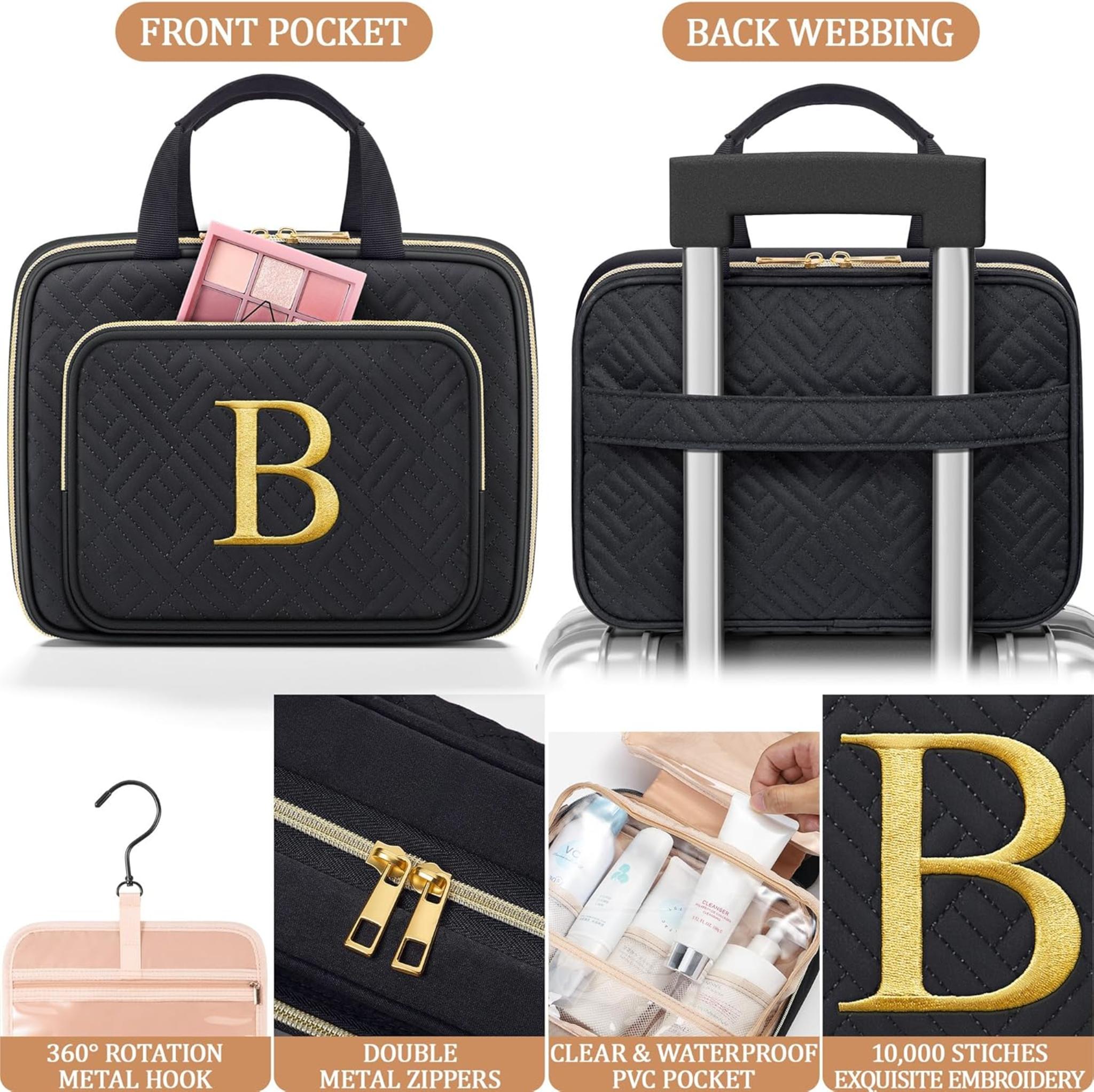 Personalized Initial Toiletry Bag & Makeup Bag Set, Hanging Travel Organizer with Embroidery