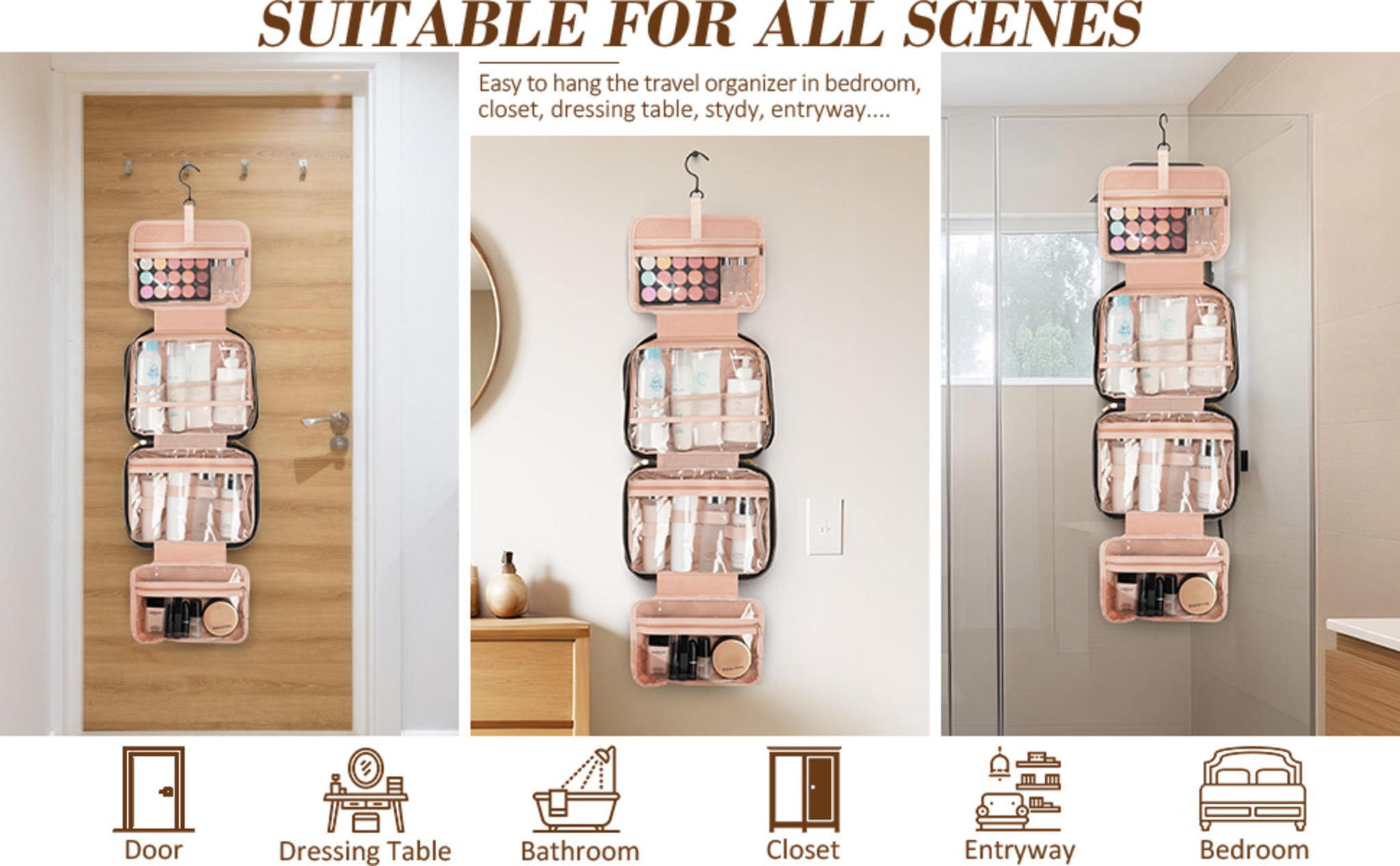 Personalized Initial Toiletry Bag & Makeup Bag Set, Hanging Travel Organizer with Embroidery image 17