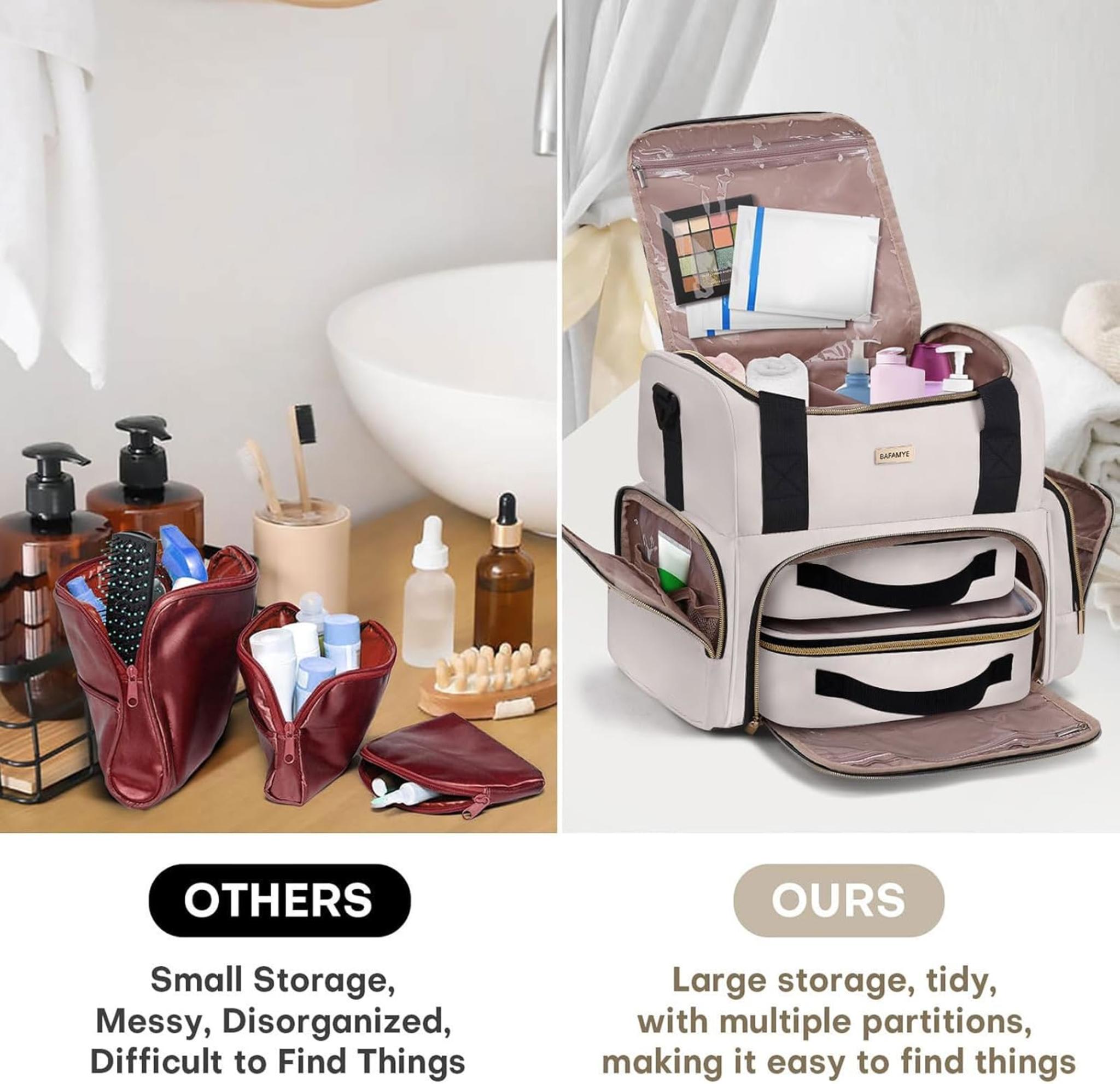 Large Double Layer Travel Makeup Organizer Case with 2 Removable Cases and Shoulder Strap