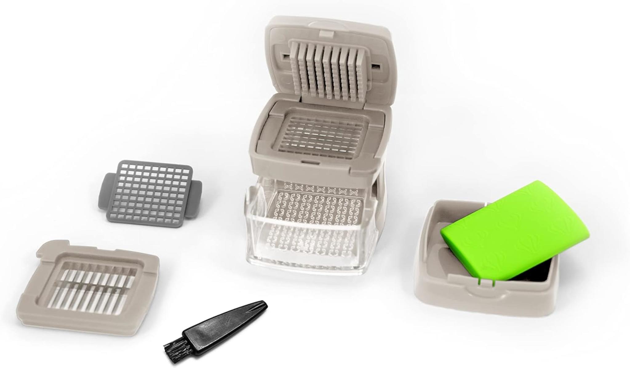 4-in-1 Garlic Press, Slicer, Dicer and Mincer with Silicone Peeler and Storage Container