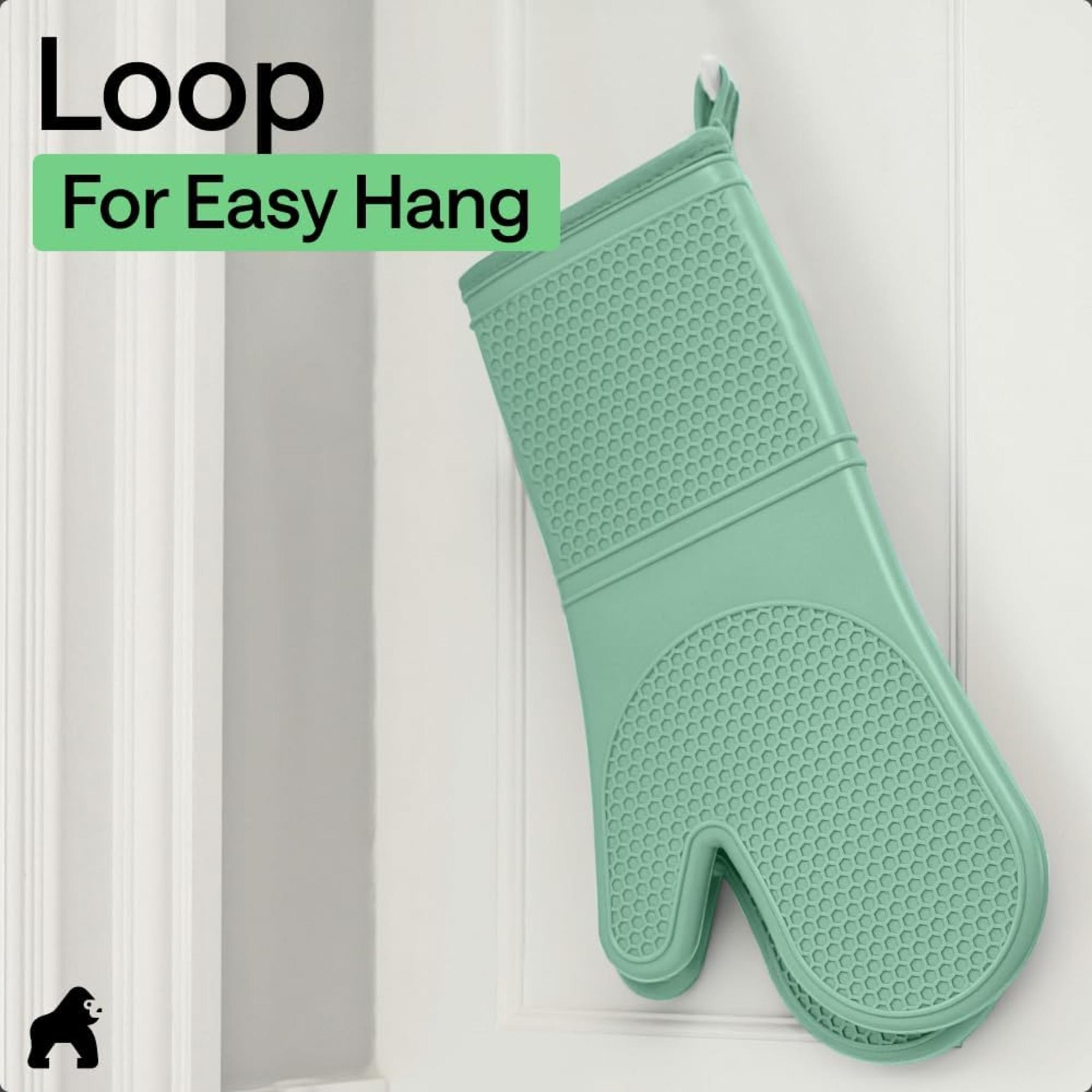 Silicone Oven Mitts, Heat Resistant Waterproof Cooking Gloves with Thick Cotton Lining, Set of 2