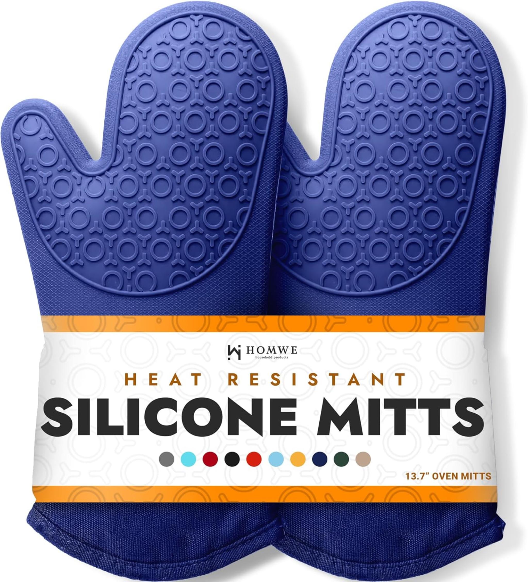 BPA-Free Silicone Oven Mitts - 13.7" Extra Long Heat Resistant Gloves with Quilted Cotton Lining