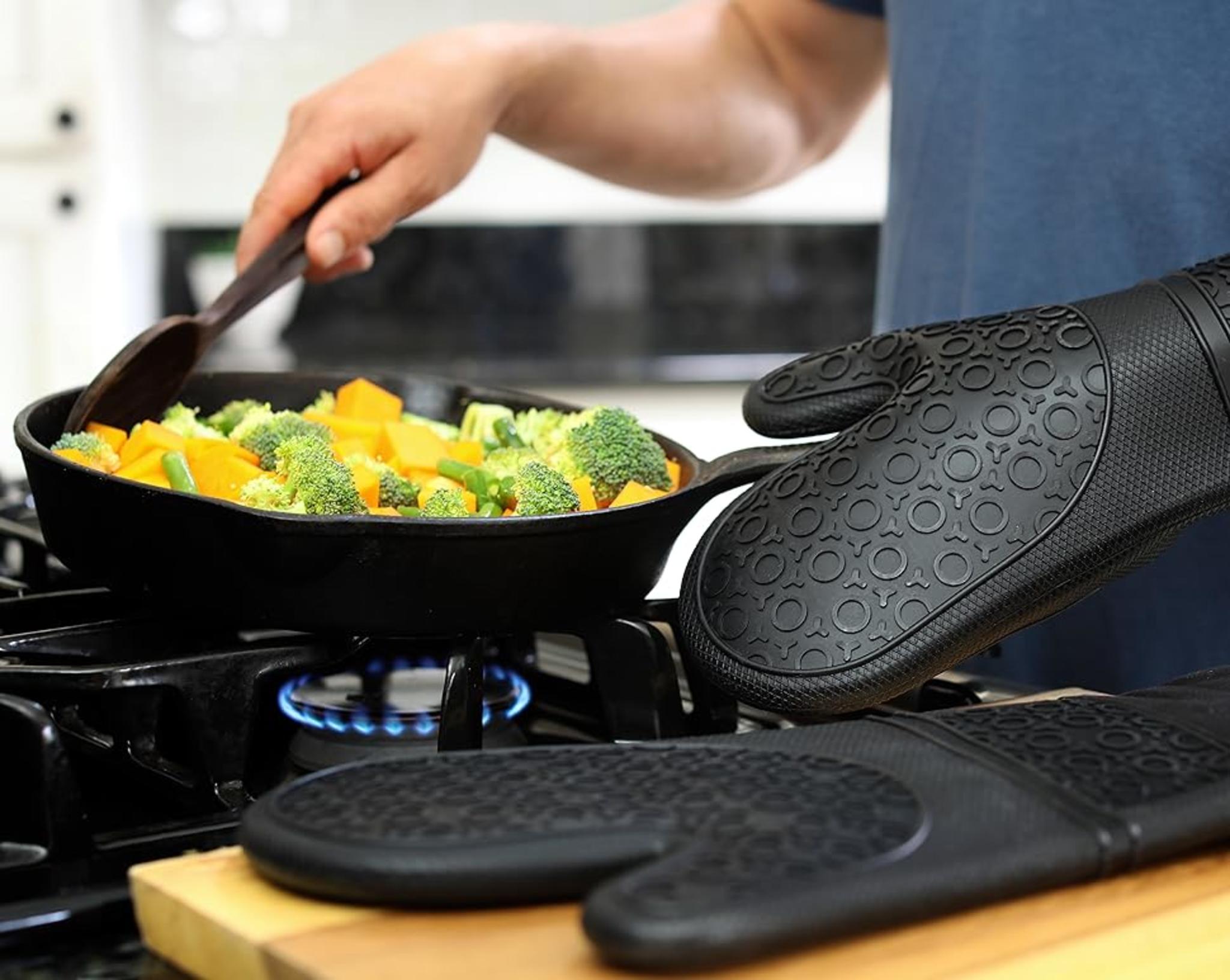 BPA-Free Silicone Oven Mitts - 13.7" Extra Long Heat Resistant Gloves with Quilted Cotton Lining image 11