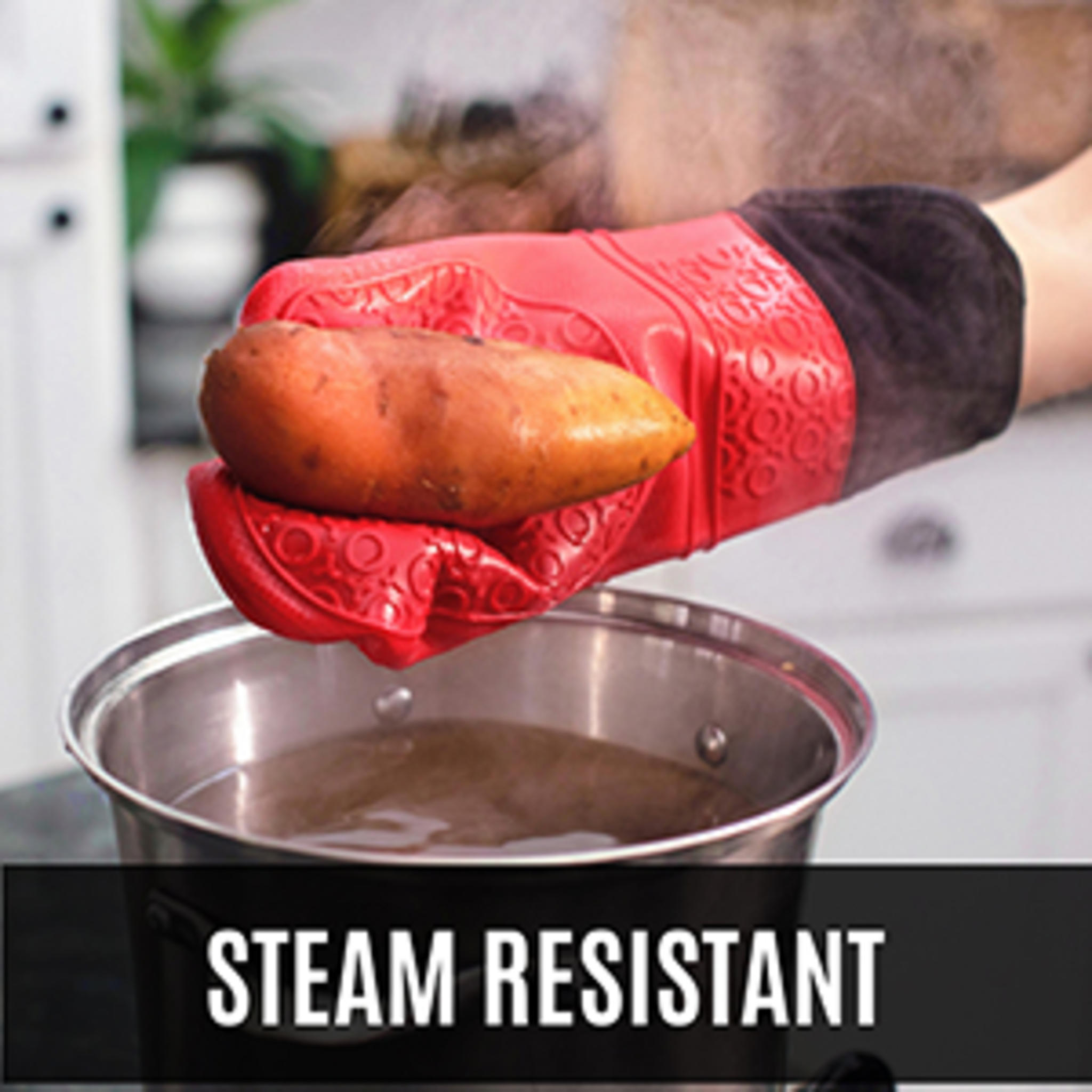 BPA-Free Silicone Oven Mitts - 13.7" Extra Long Heat Resistant Gloves with Quilted Cotton Lining image 16