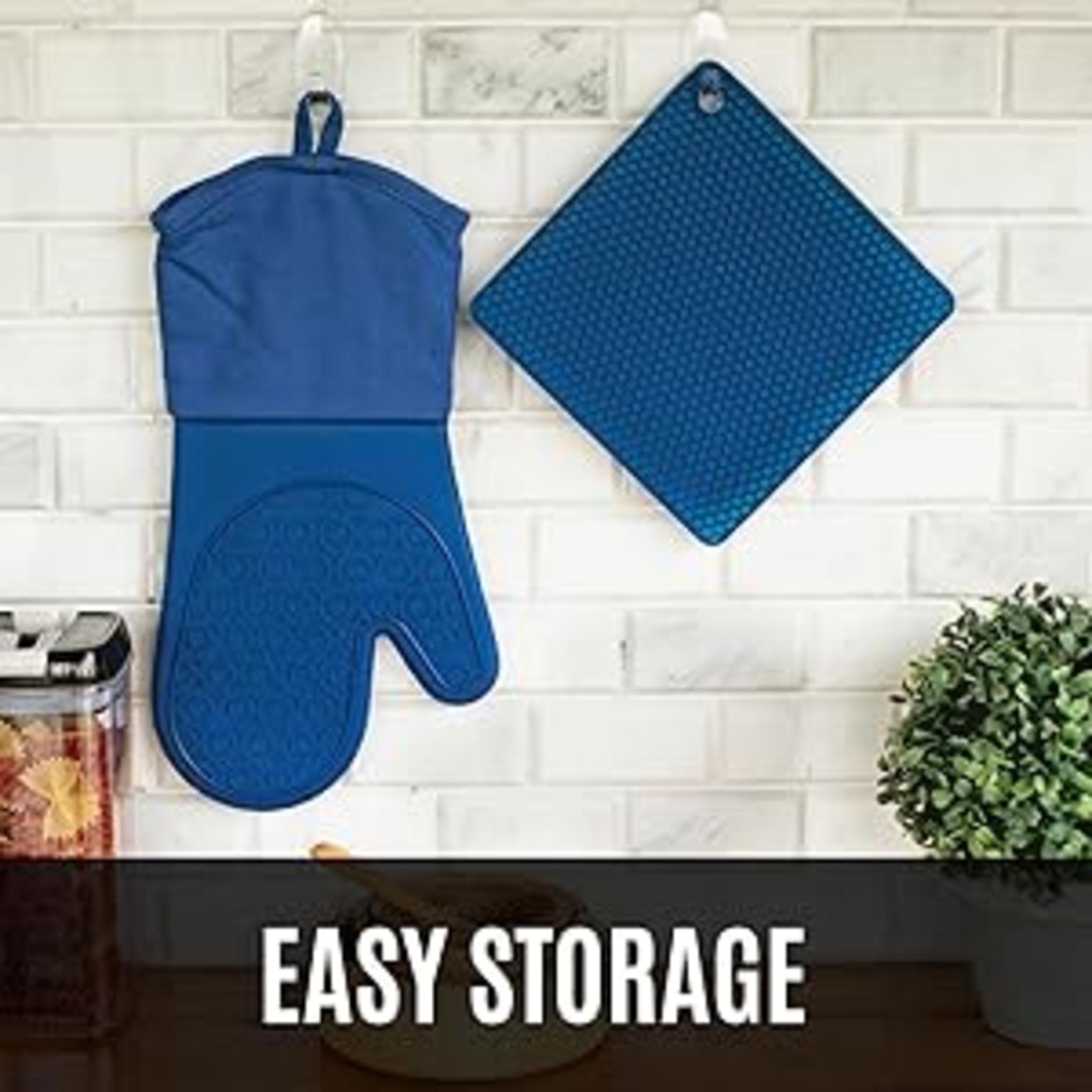 Extra Long Silicone Oven Mitts and Trivets Set - Heat Resistant to 450°F with Quilted Cotton Lining image 15