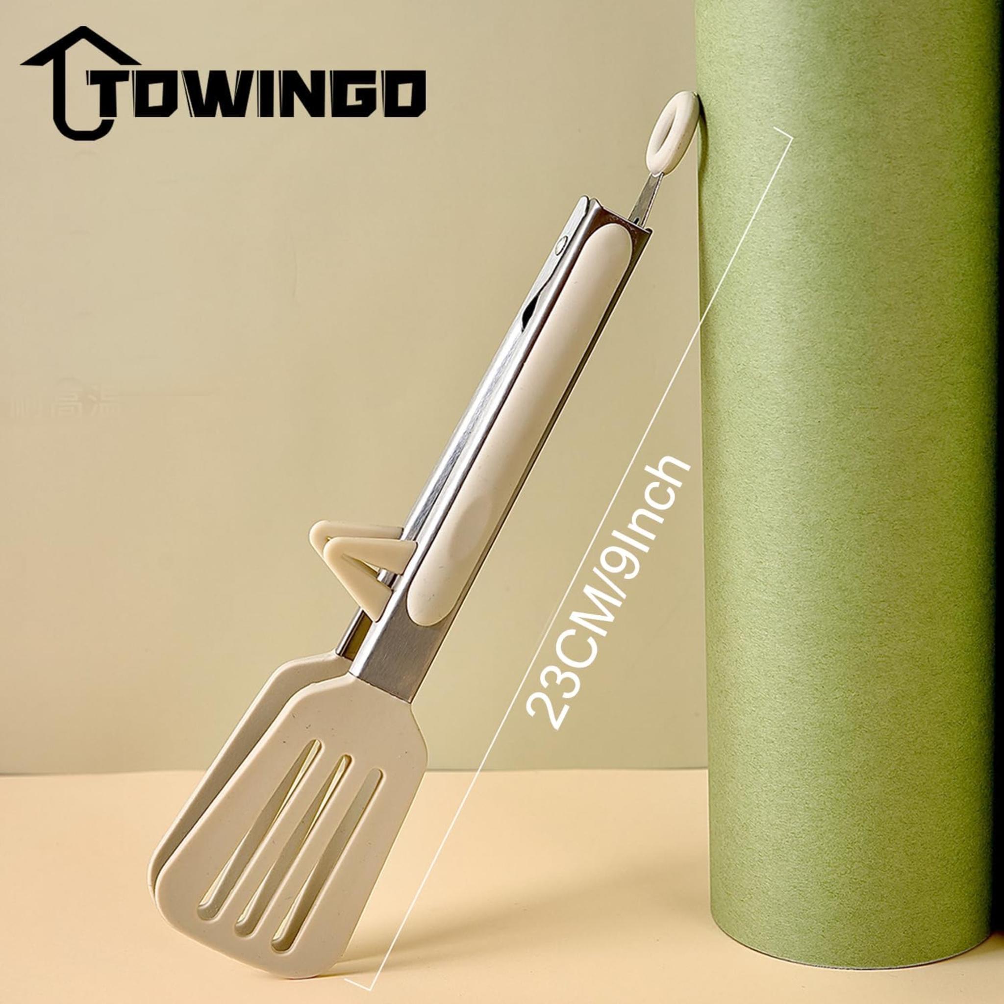 3-Piece 9-Inch Kitchen Tongs Set with Silicone Tips, Built-in Stand and Locking Mechanism