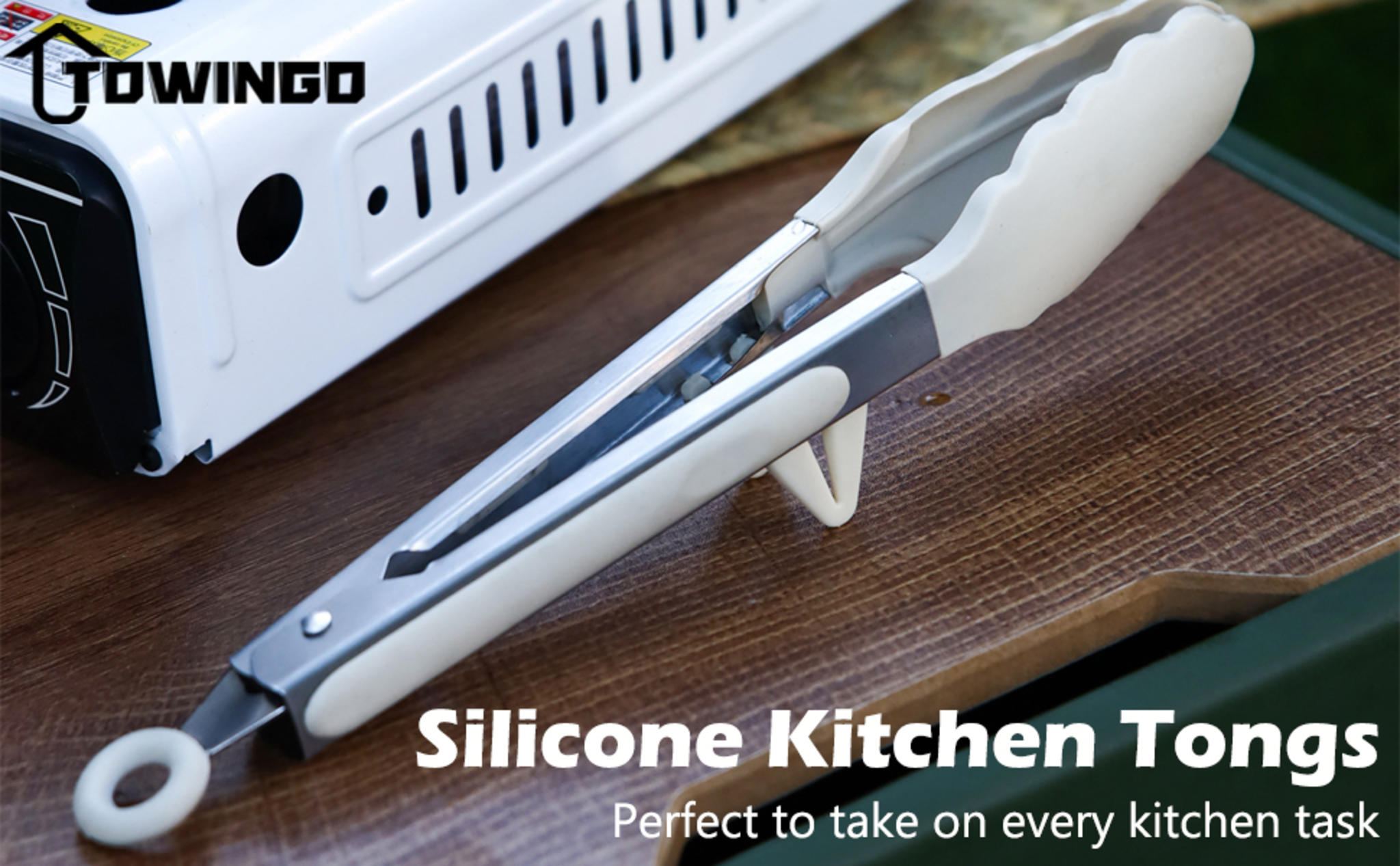 3-Piece 9-Inch Kitchen Tongs Set with Silicone Tips, Built-in Stand and Locking Mechanism image 15