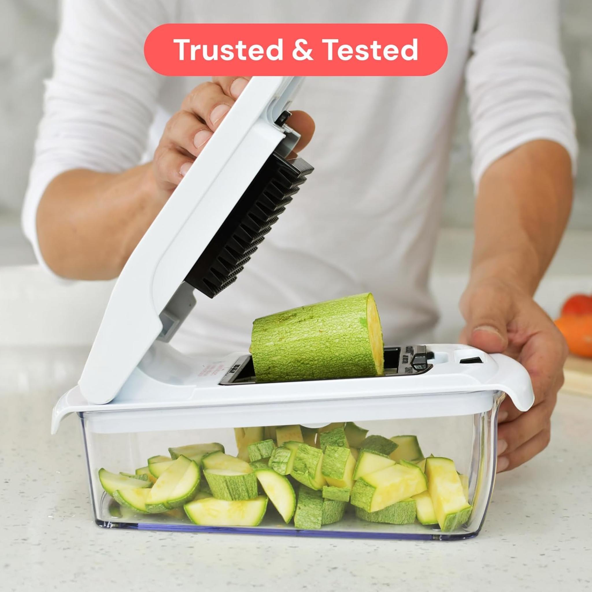 4-in-1 Vegetable Chopper and Spiralizer with Large 5-Cup Container and Stainless Steel Blades
