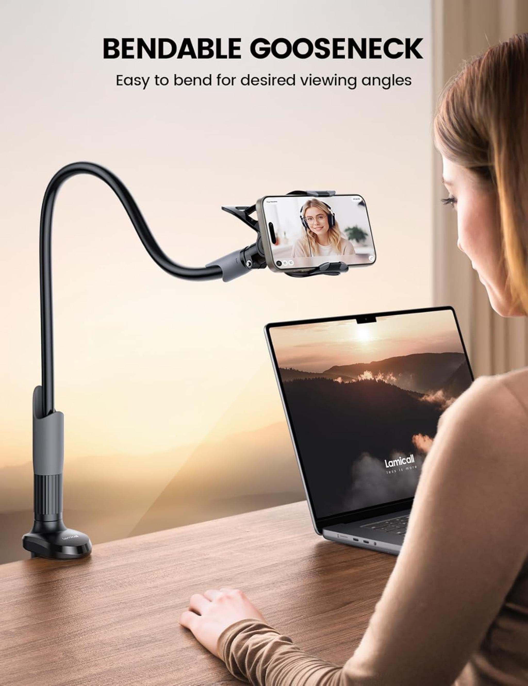 Gooseneck Phone Holder for Bed - Flexible Long Arm Cell Phone Mount for Desk and Headboard