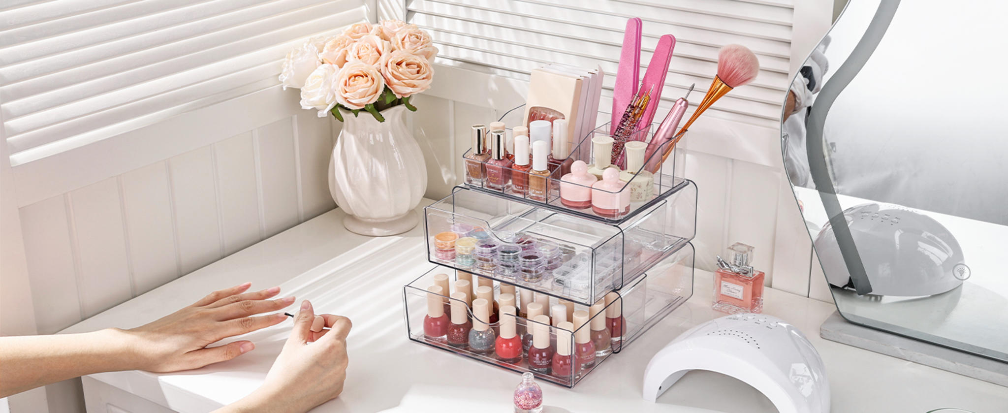 3 Tier Clear Makeup Organizer with Drawers, Large Cosmetic Storage for Skincare and Brushes image 12